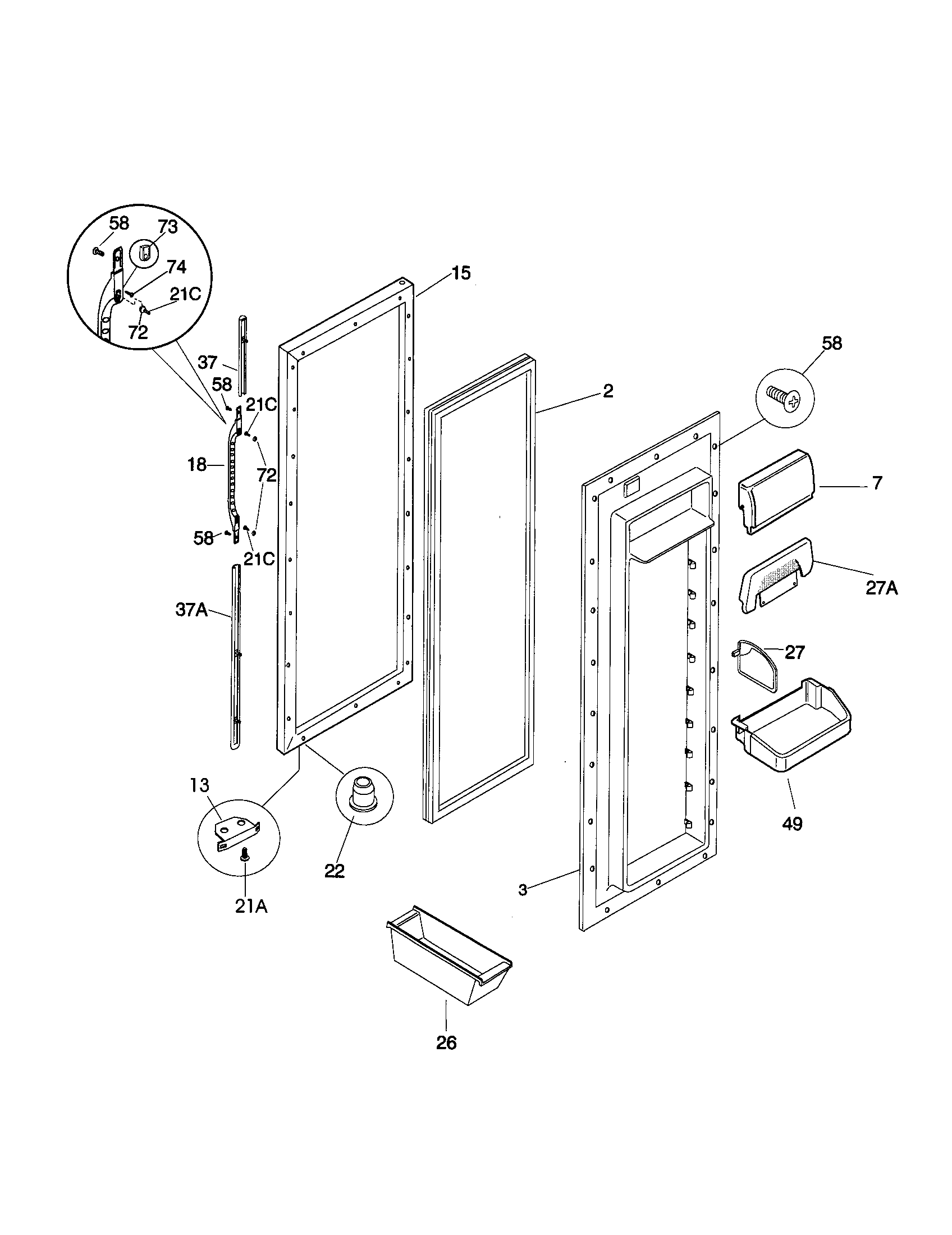 Kenmore 25359683992 refrigerator door diagram