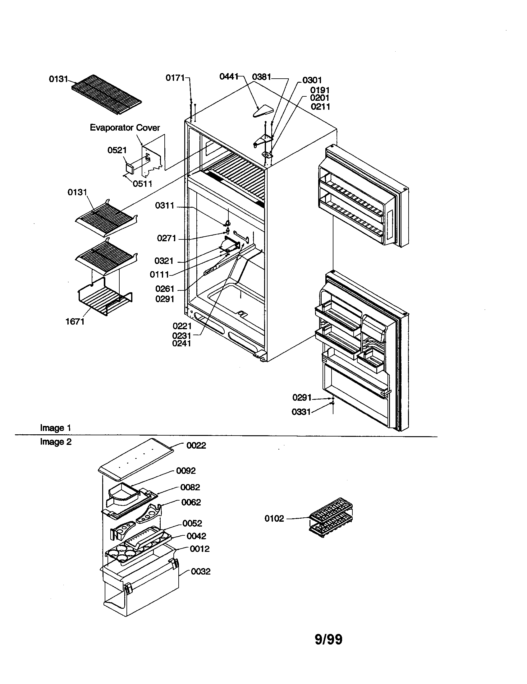 Amana TR25V2L-P1316102WL hinges/freezer shelves/accessories diagram