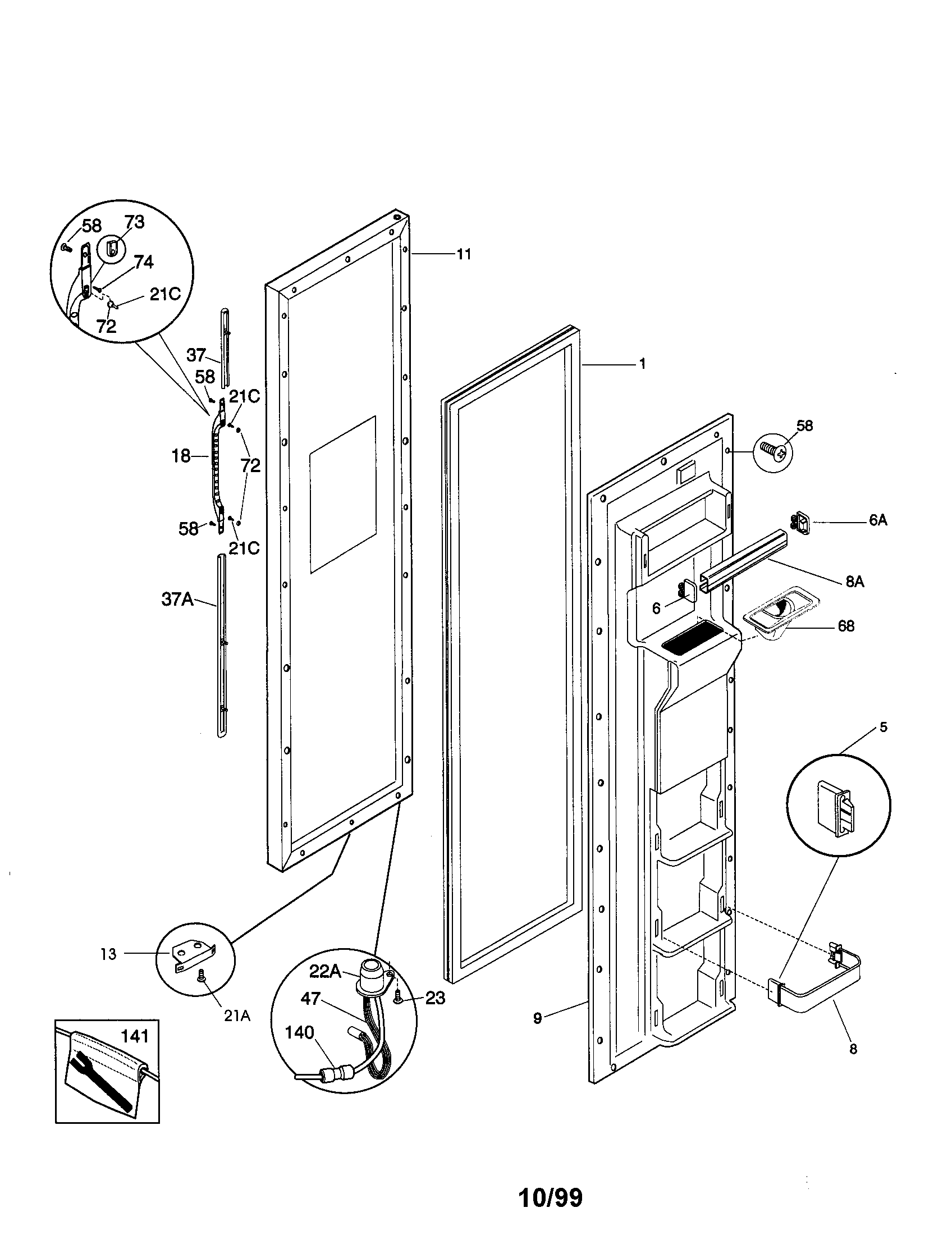 Kenmore 25359482993 freezer door diagram