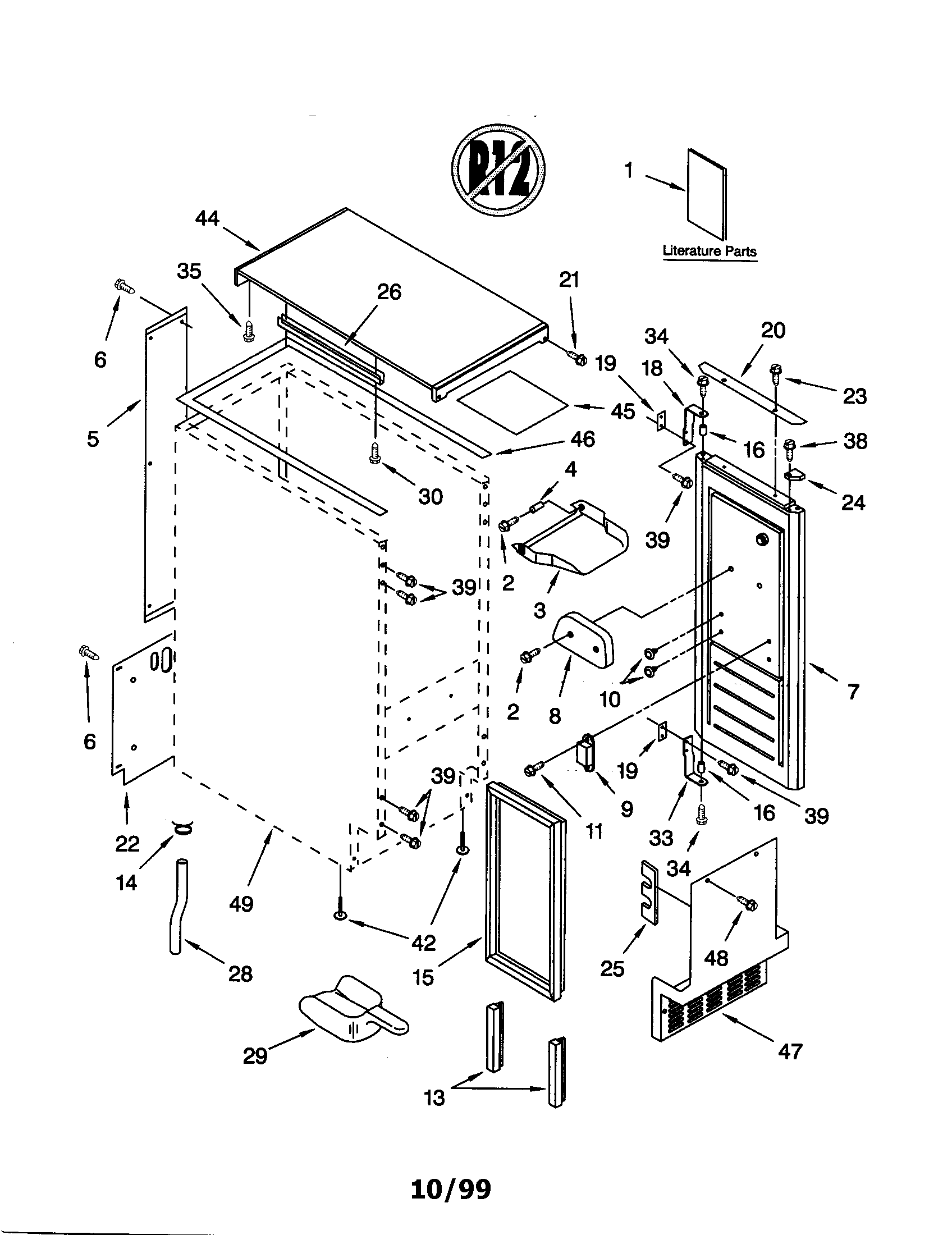 Whirlpool GI1500XHB0 cabinet liner and door diagram