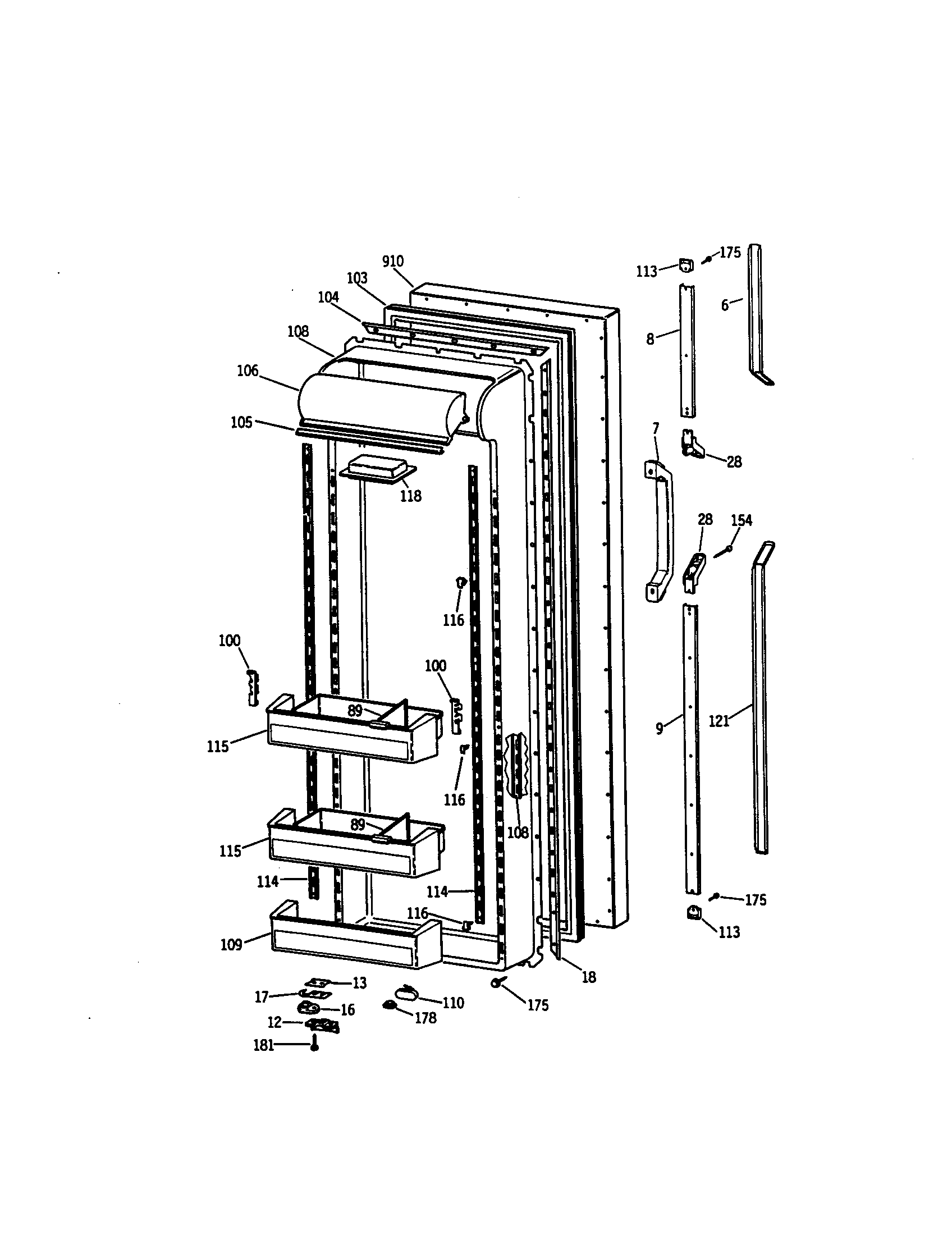GE TFH27PRSBWW fresh food door diagram