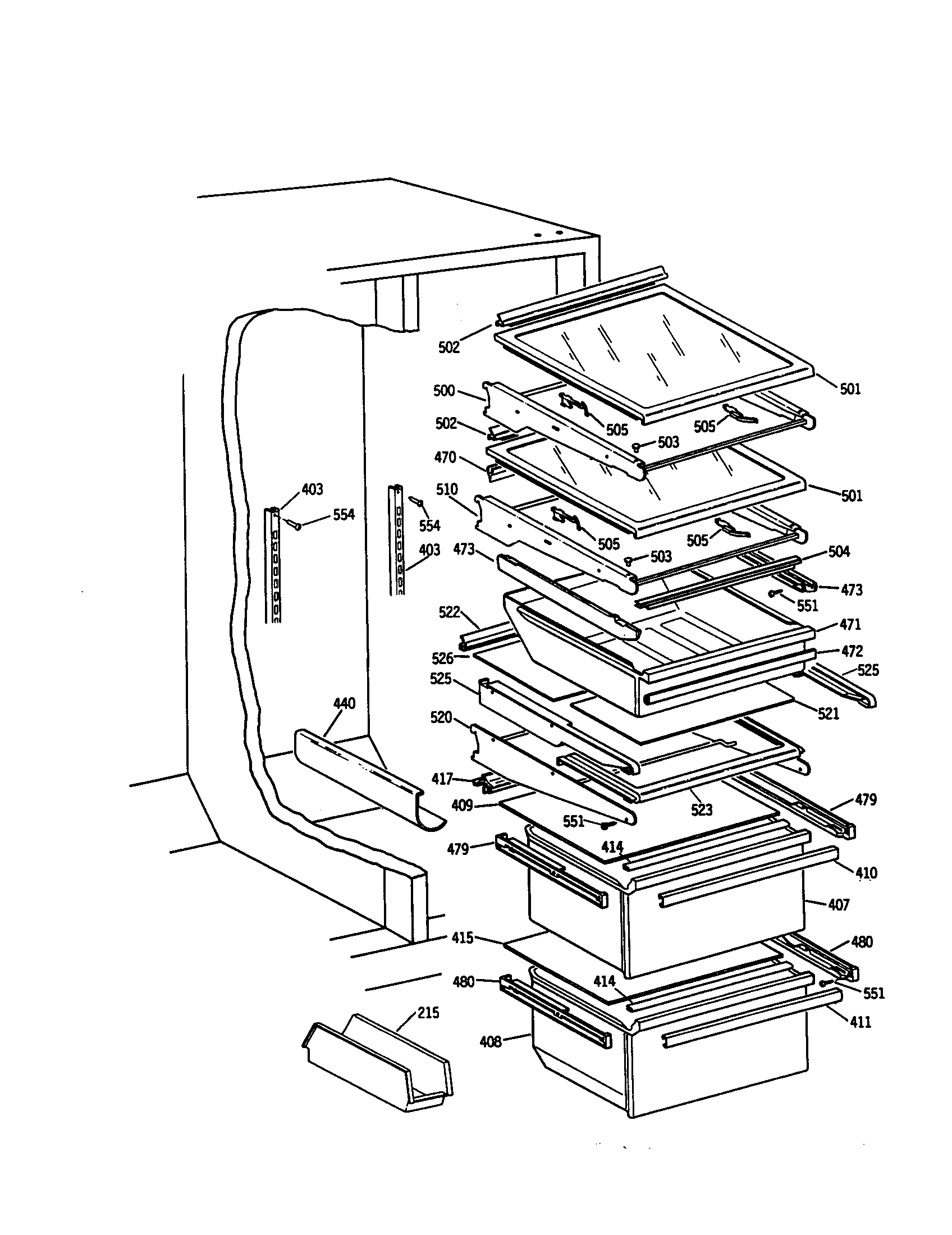 GE TFH27PRSBWW shelves diagram