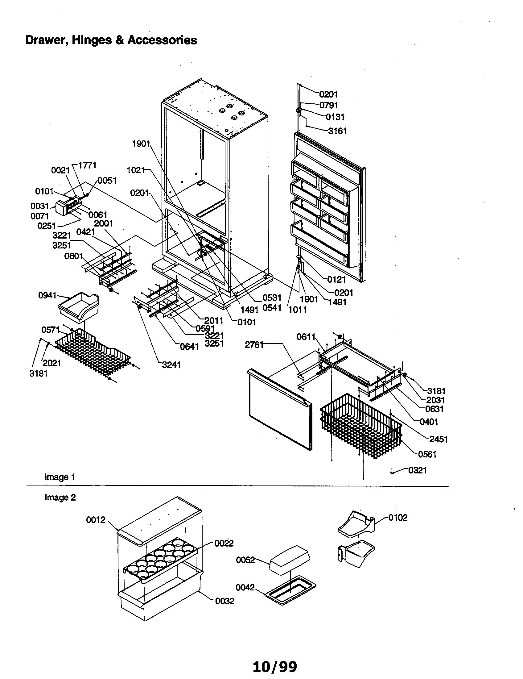 Amana B136CAL3-P1318401W drawer, hinges and accessories diagram