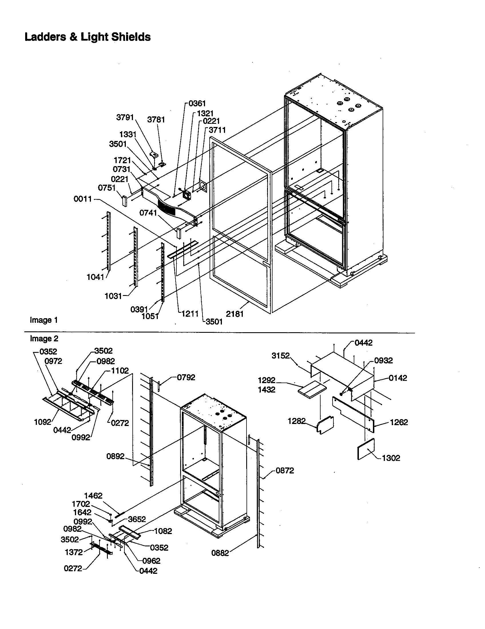 Amana B136CAL3-P1318401W ladders and light shields diagram