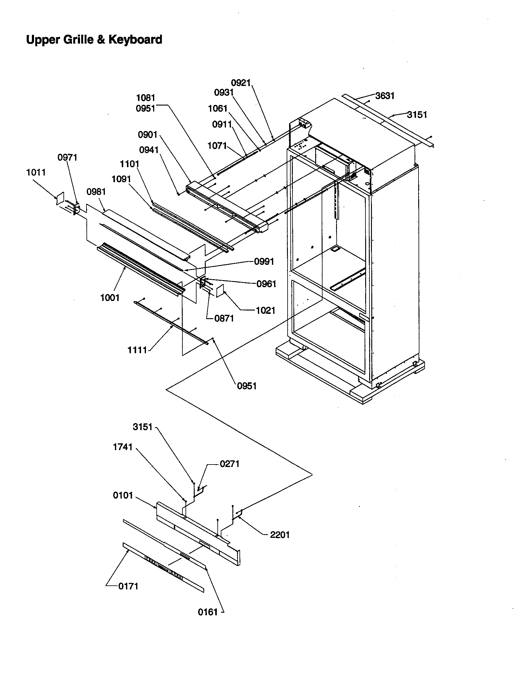 Amana B136CAL3-P1318401W upper grille and keyboard diagram