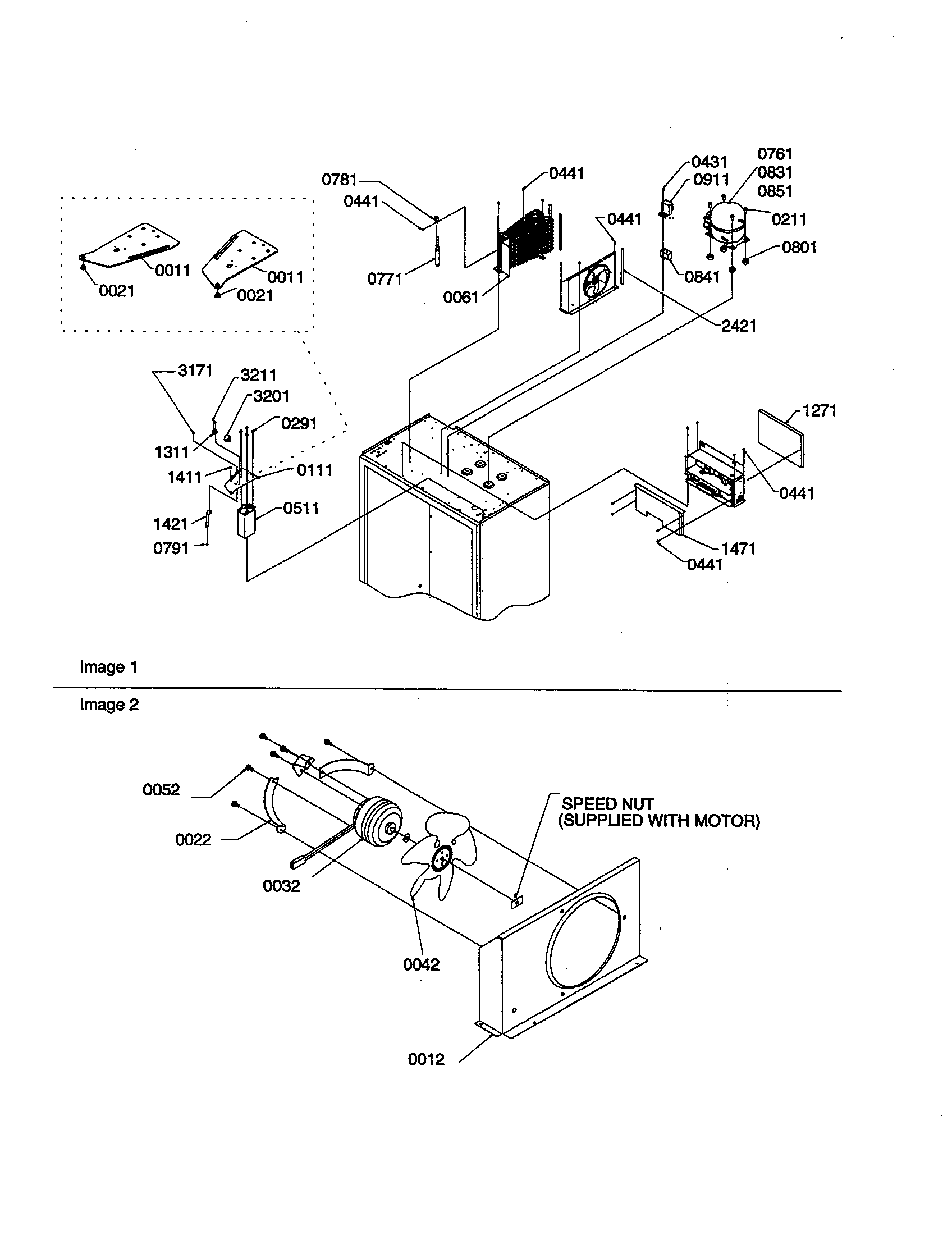 Amana B136CAL3-P1318401W top hinge/condenser/compressor area diagram