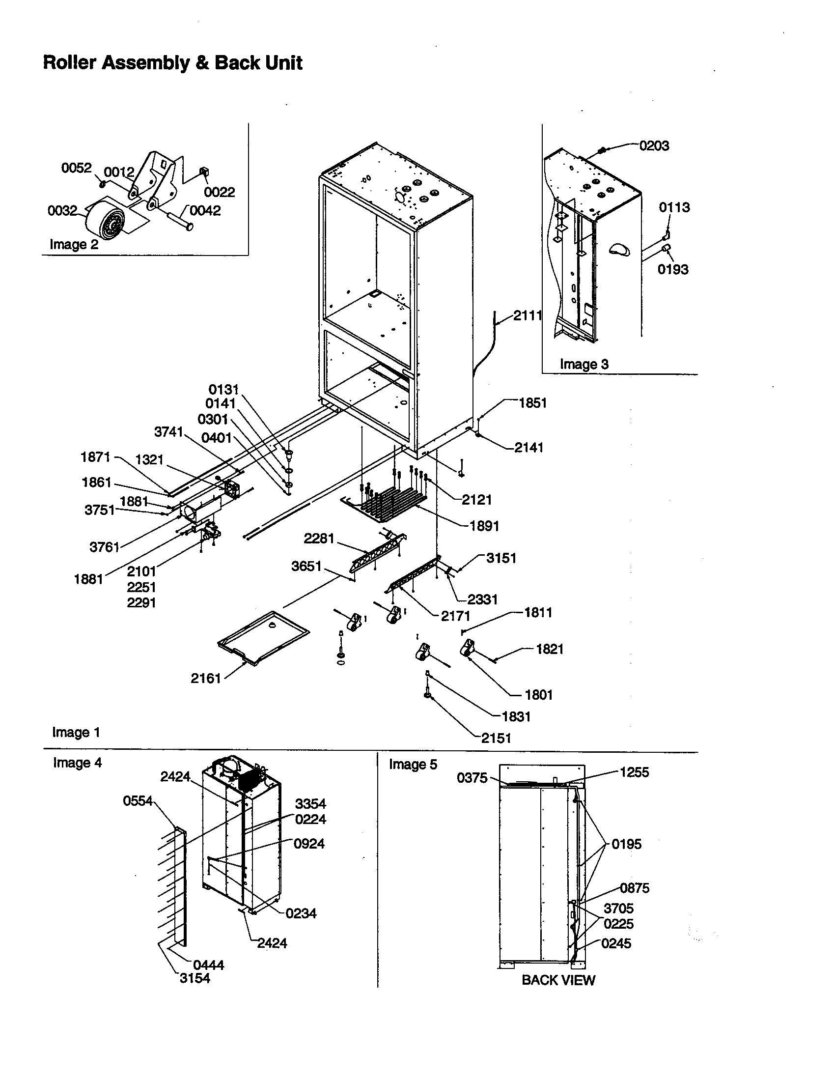 Amana B136CAL3-P1318401W roller assembly and back unit diagram