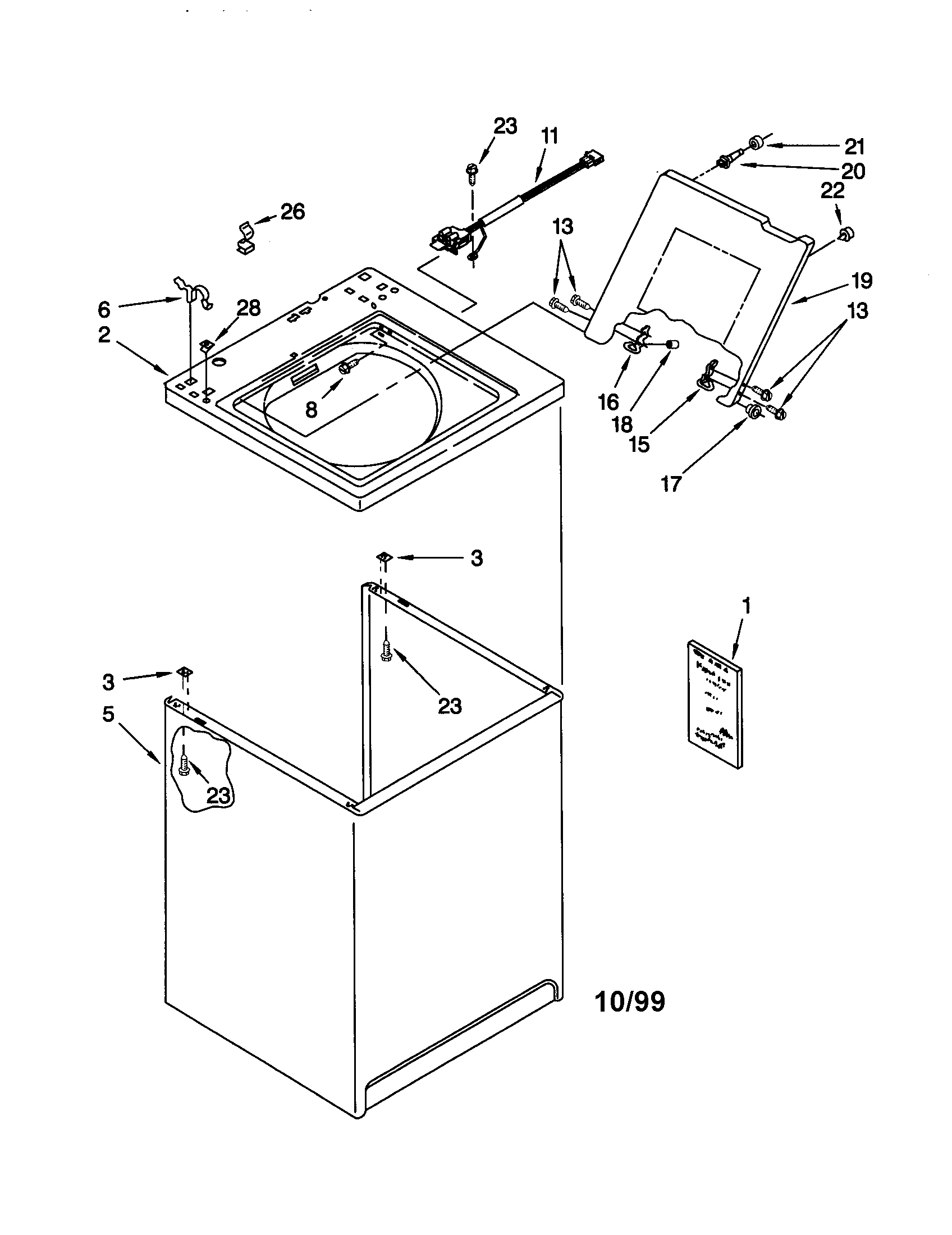Kenmore 11020422990 top and cabinet diagram