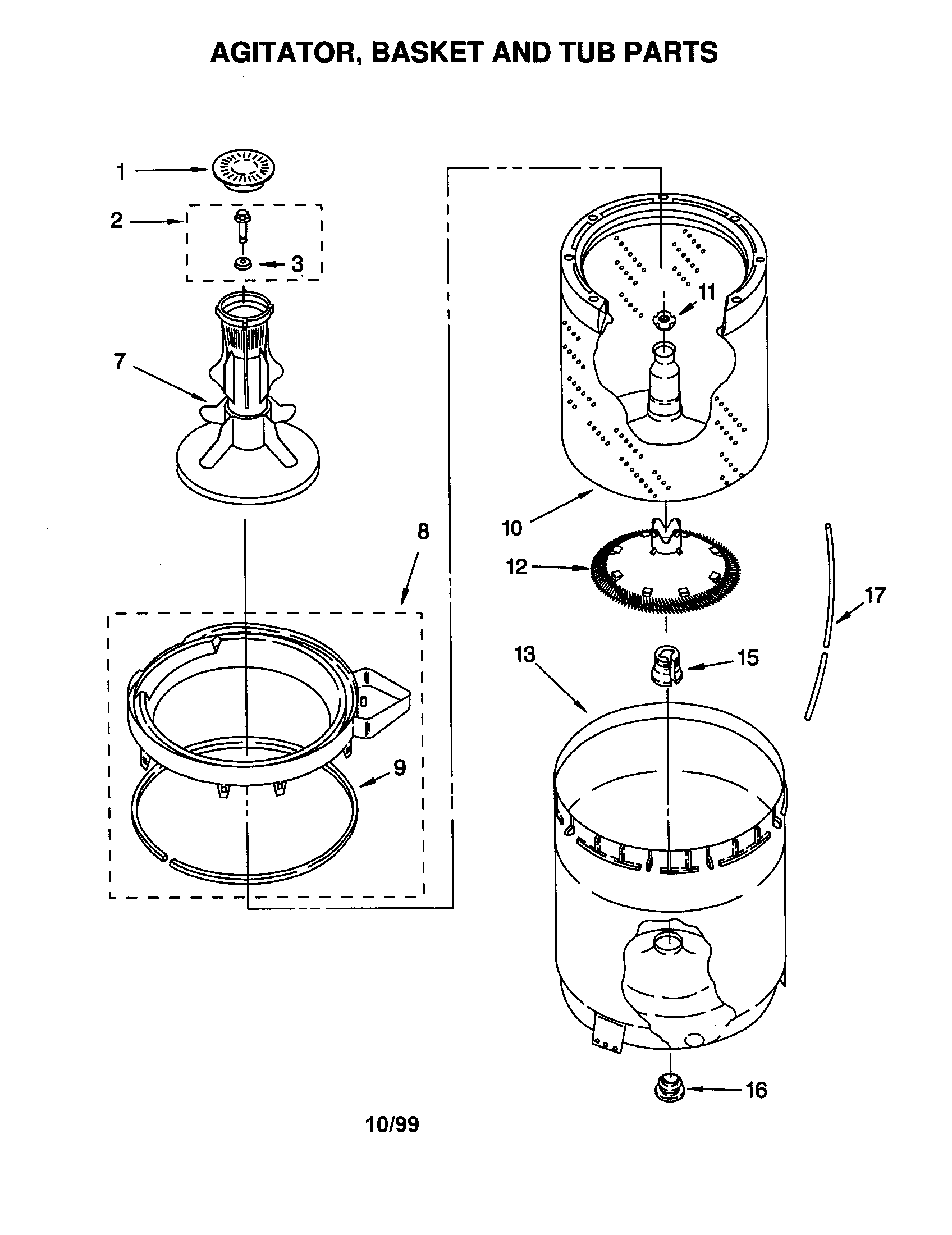 Kenmore 11020422990 agitator/basket/tub diagram