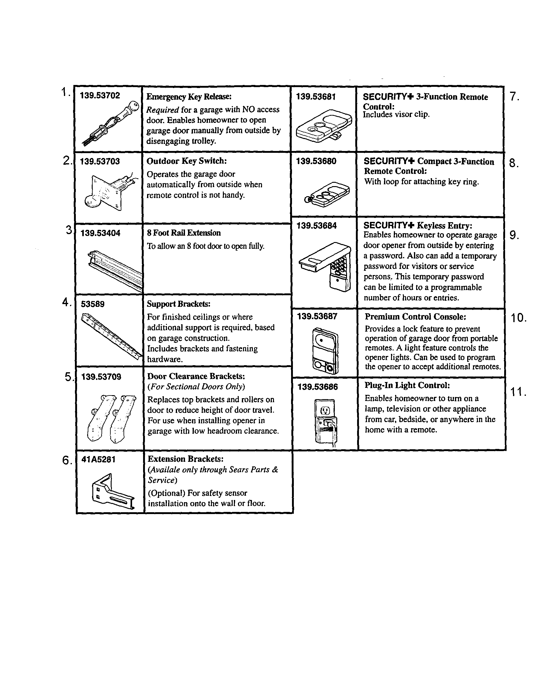 Craftsman 13953963SRT opener accessories diagram