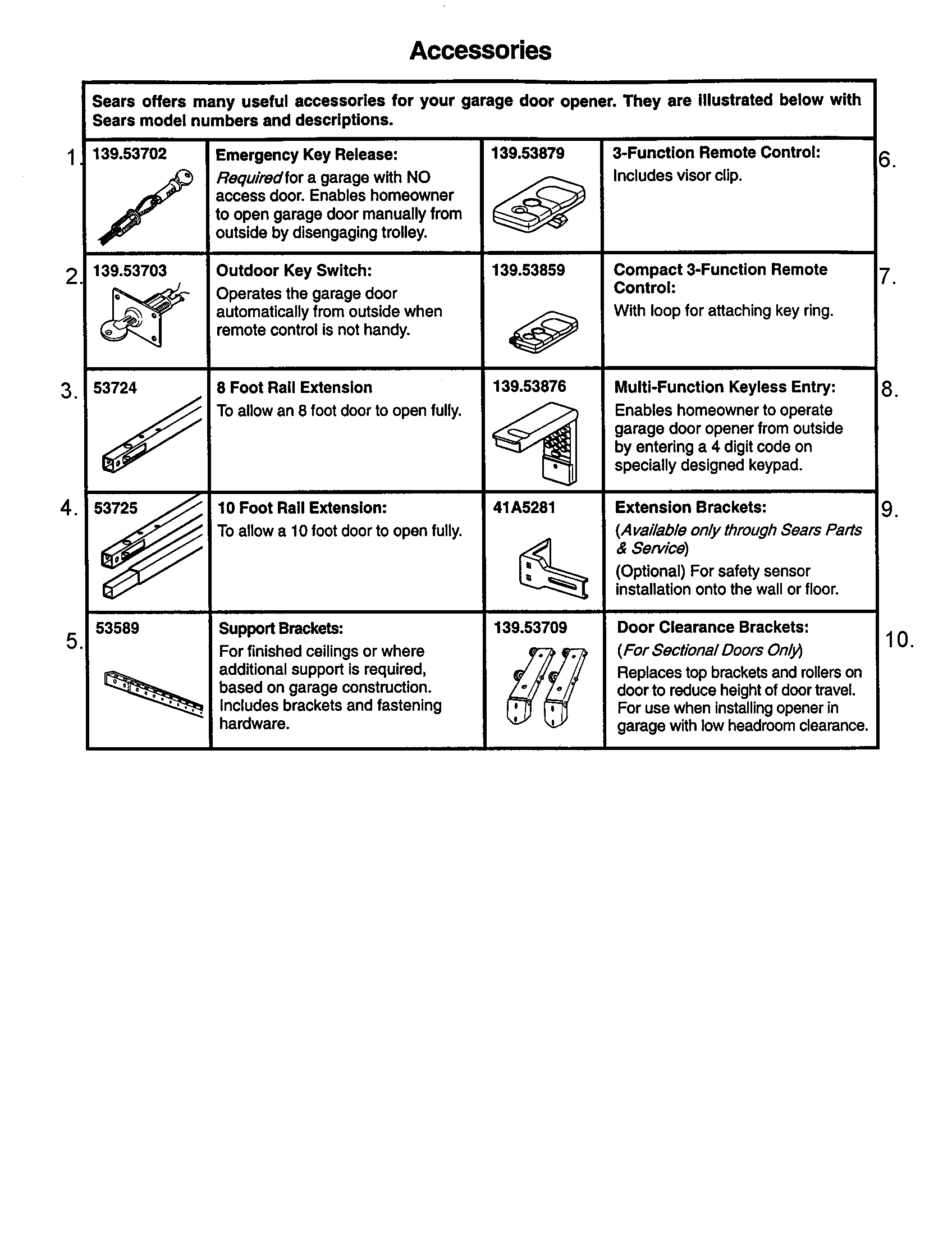 Craftsman 13953970SRT opener accessories diagram