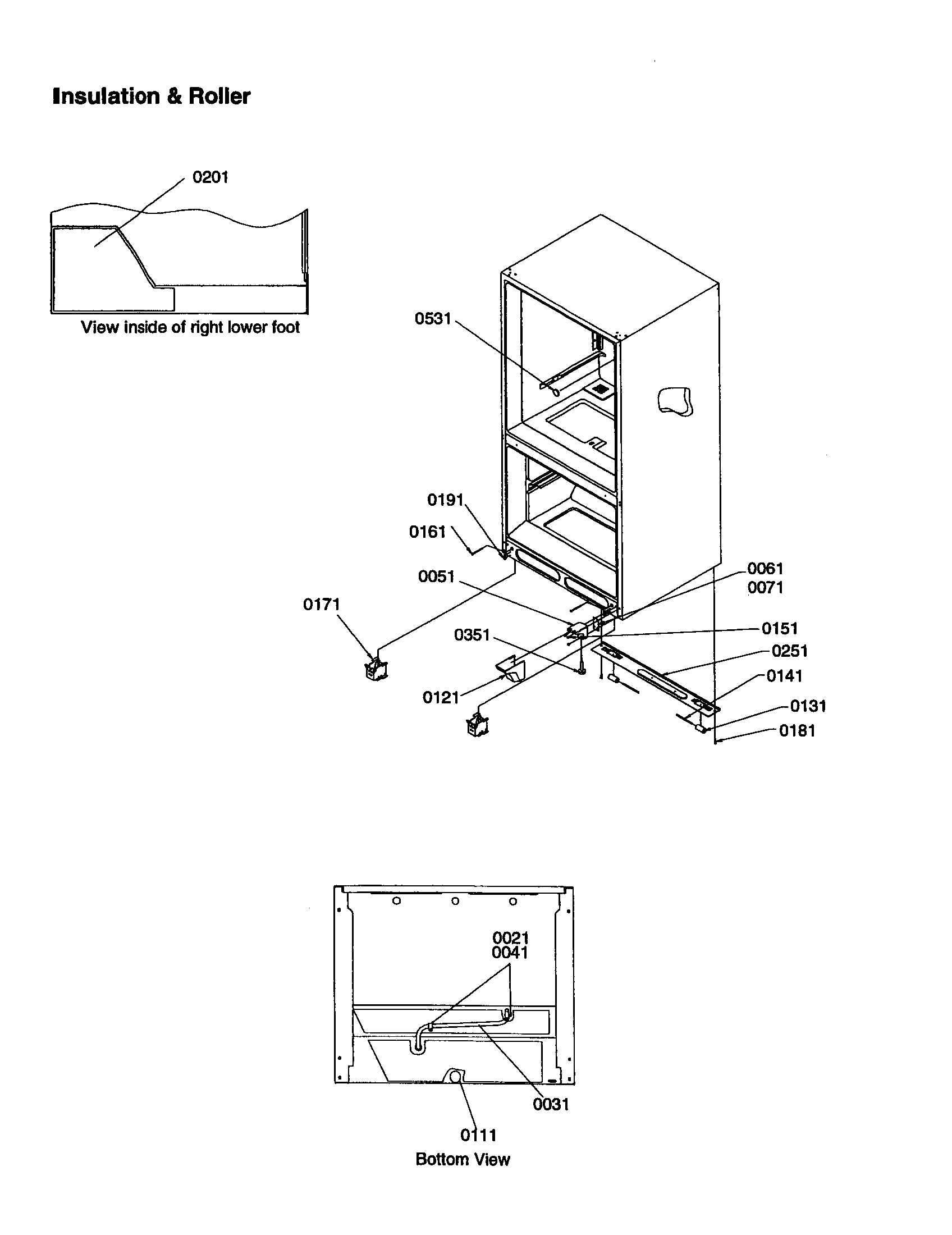 Kenmore 59669147992 insulation and roller diagram
