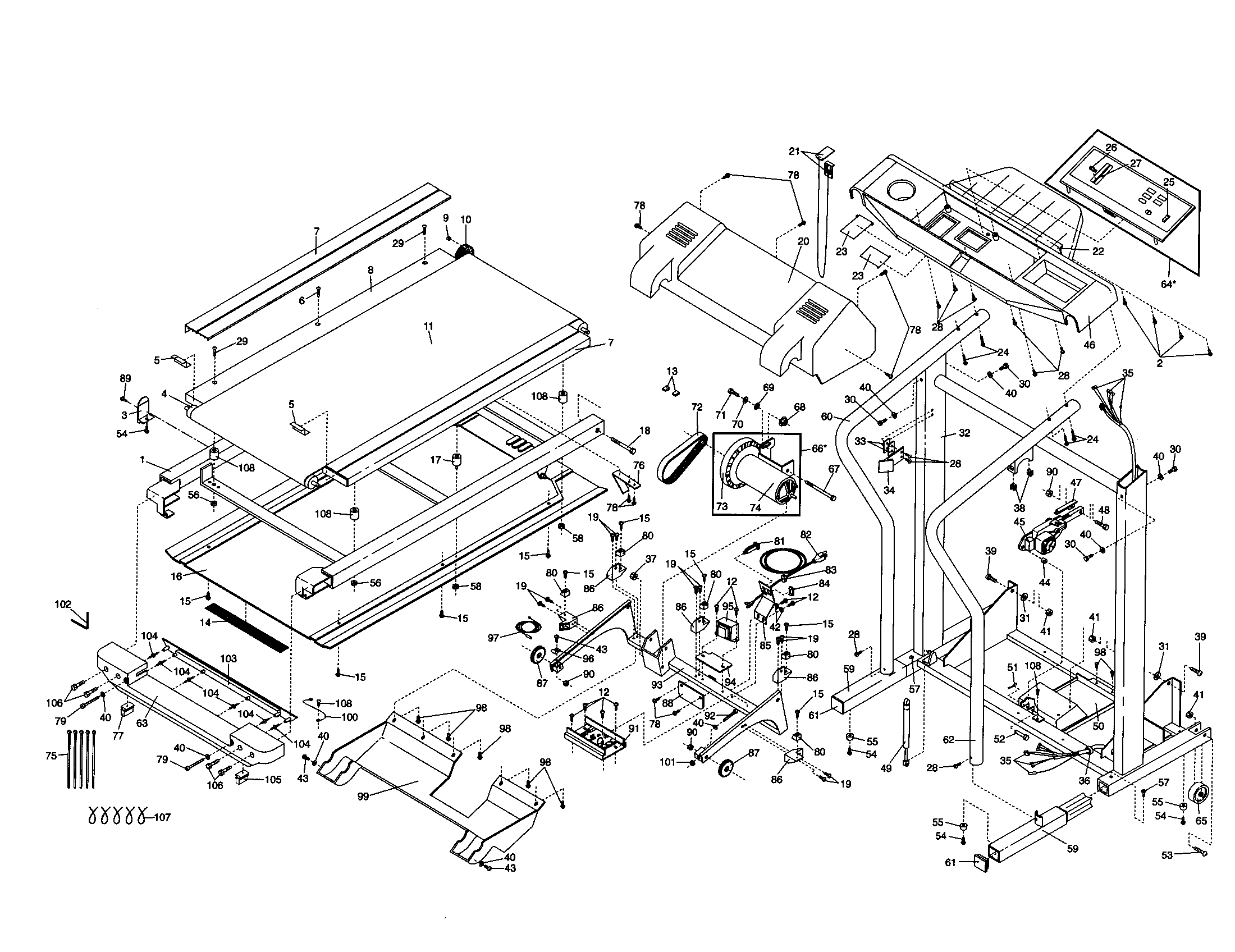 Proform PFTL58590 treadmill and motor diagram