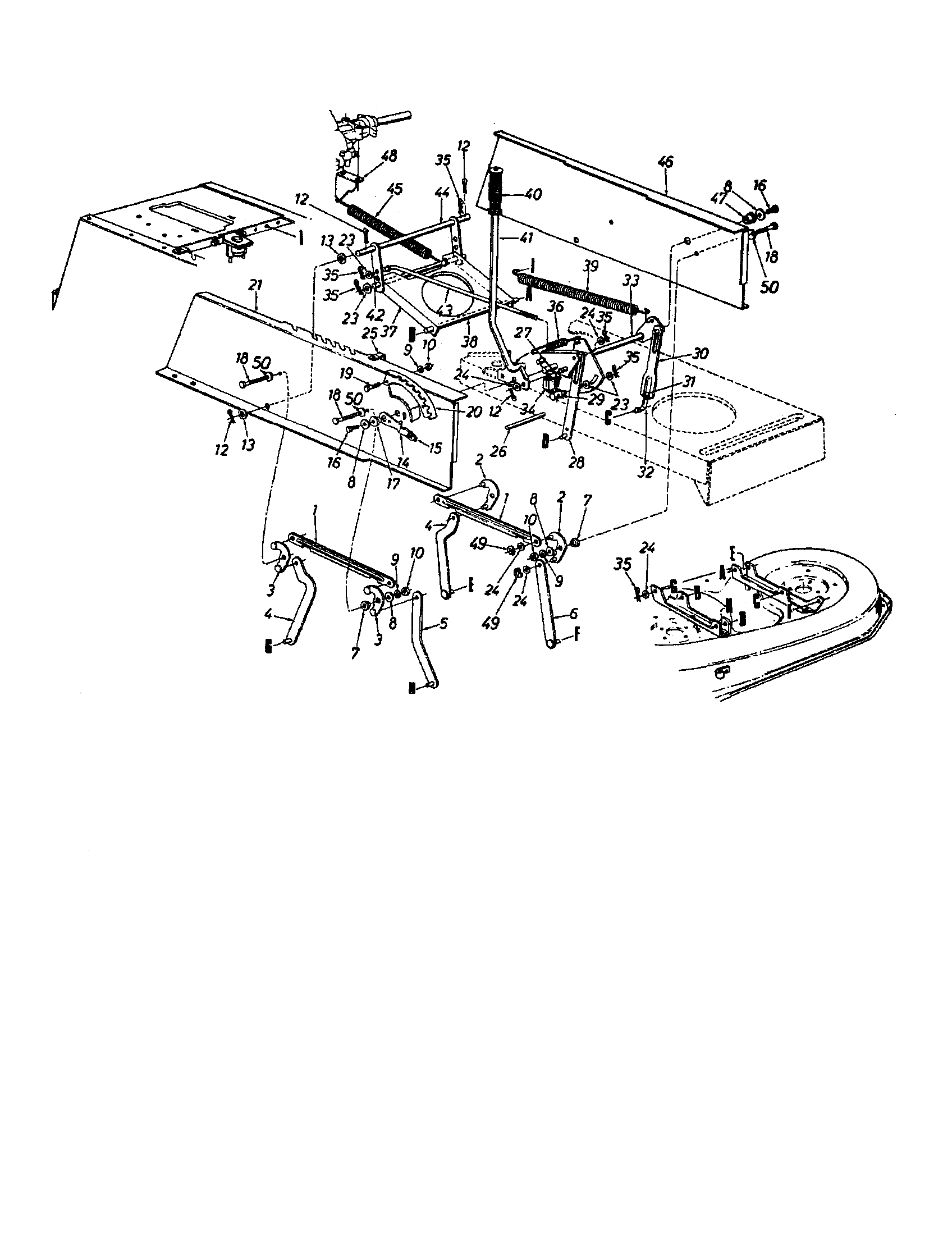 MTD 13AH665F020 deck lift and hanger assembly diagram