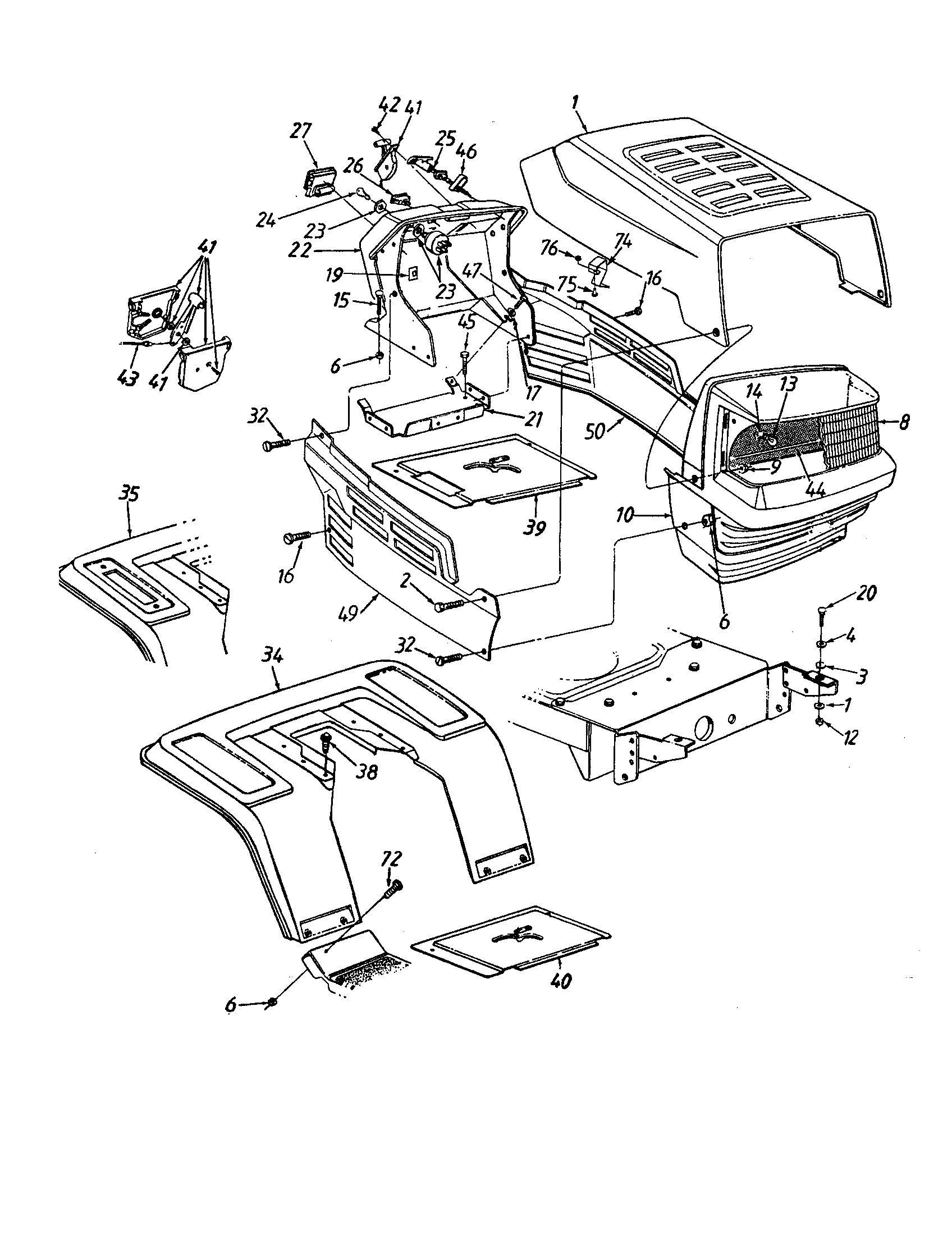MTD 13AH665F020 hood (style 5) diagram