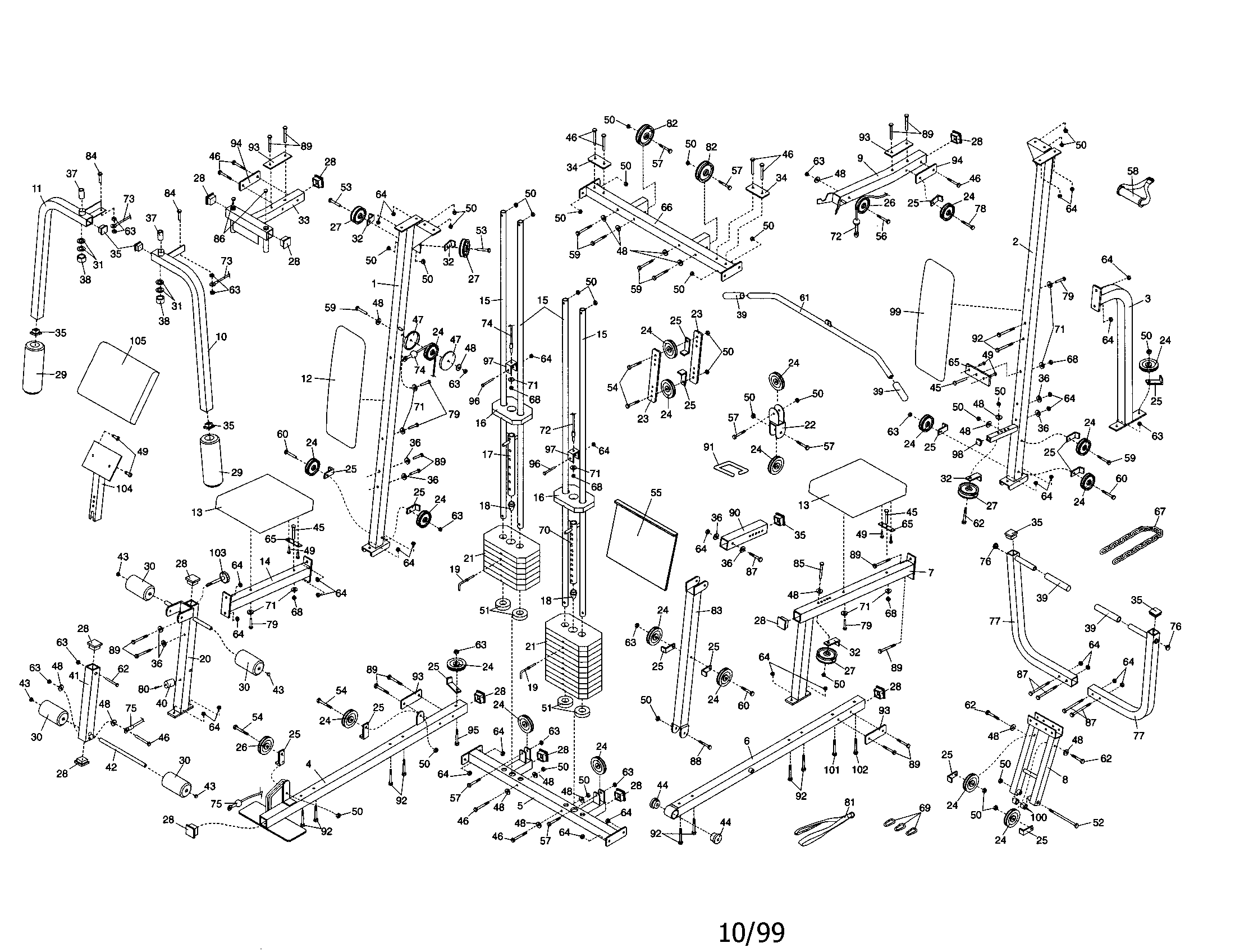 Weider 831159730 frame assembly diagram