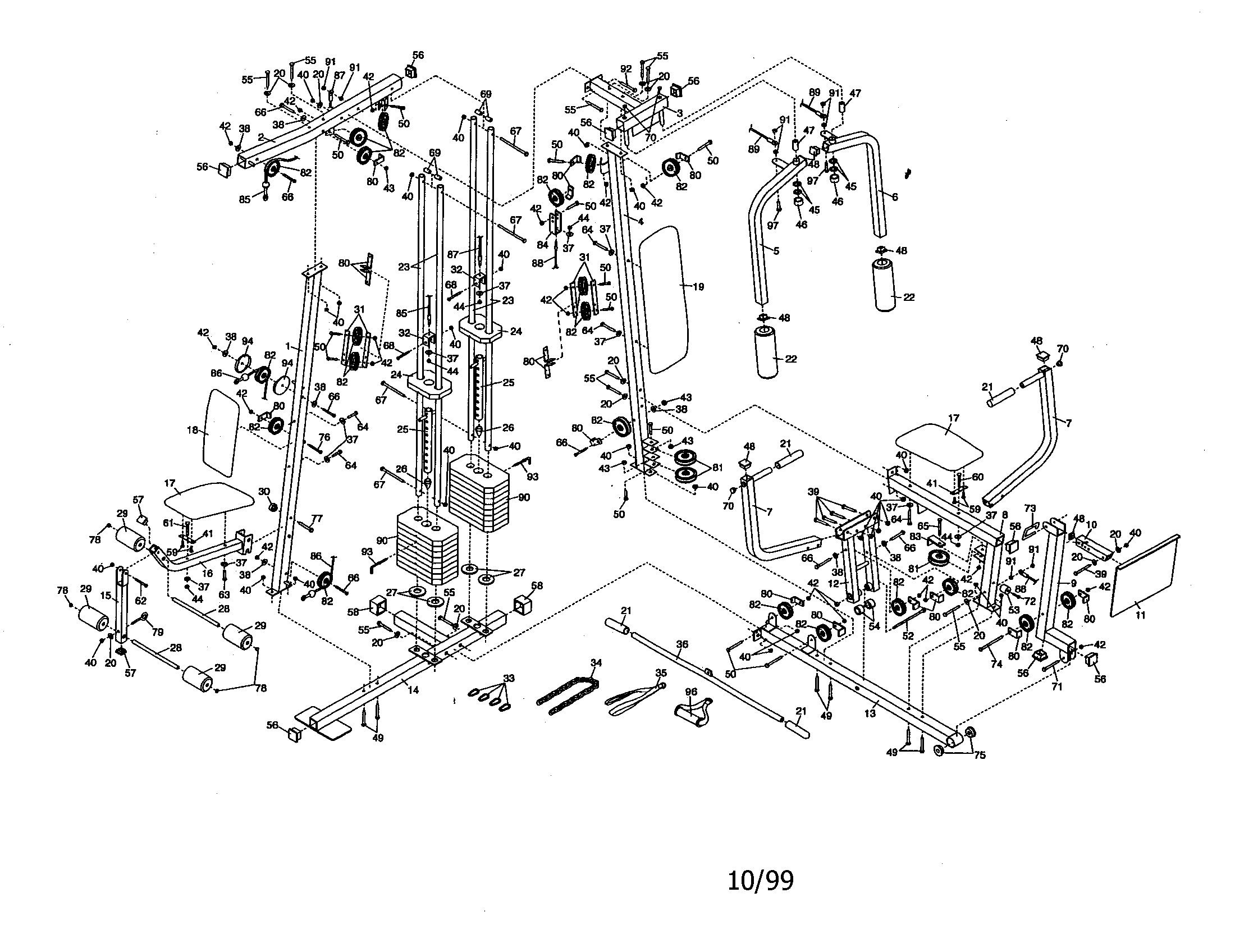 Weider WESY86303 frame assembly diagram