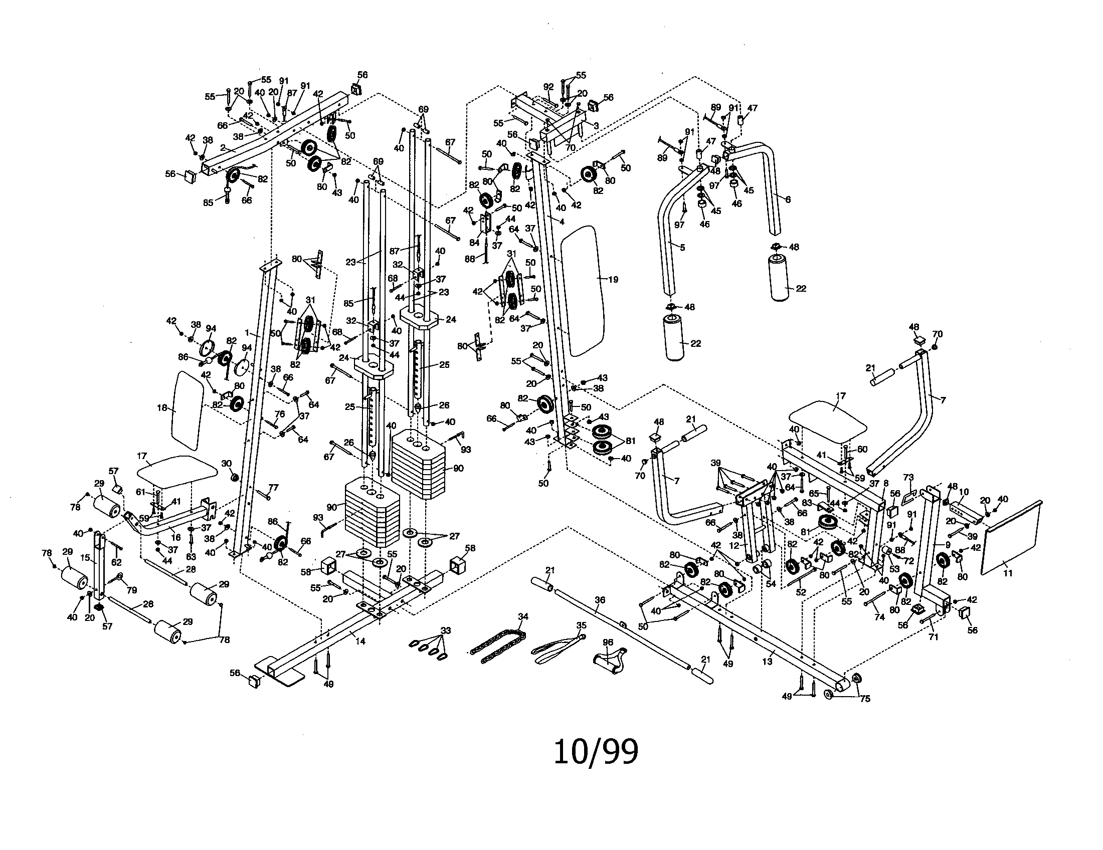 Weider WESY86302 frame assembly diagram