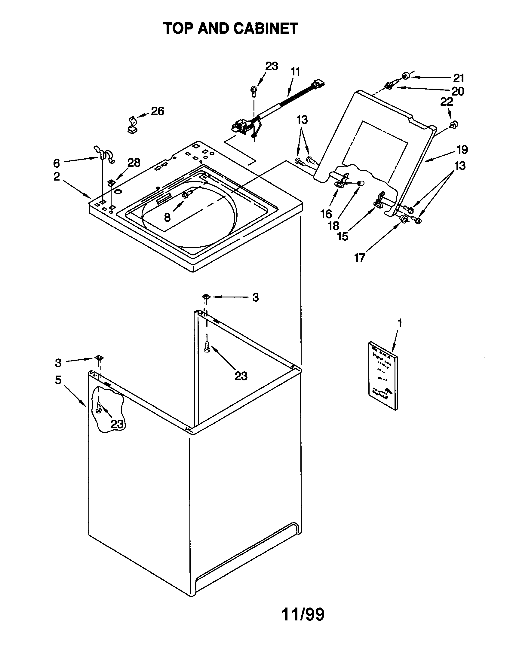 Kenmore 11020442990 top and cabinet diagram