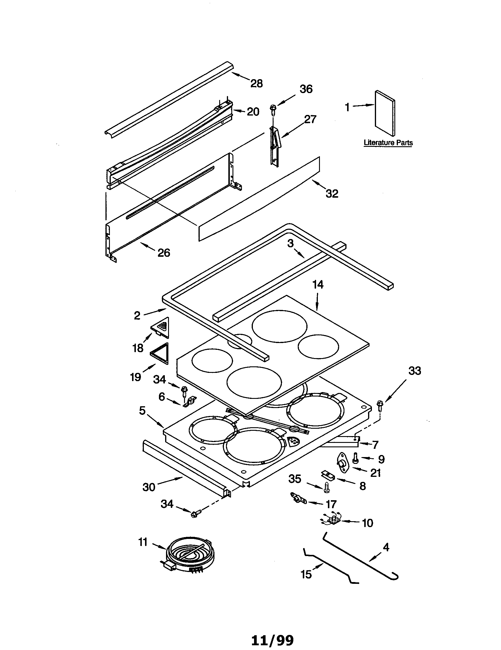 KitchenAid KERC601HWH1 cooktop diagram