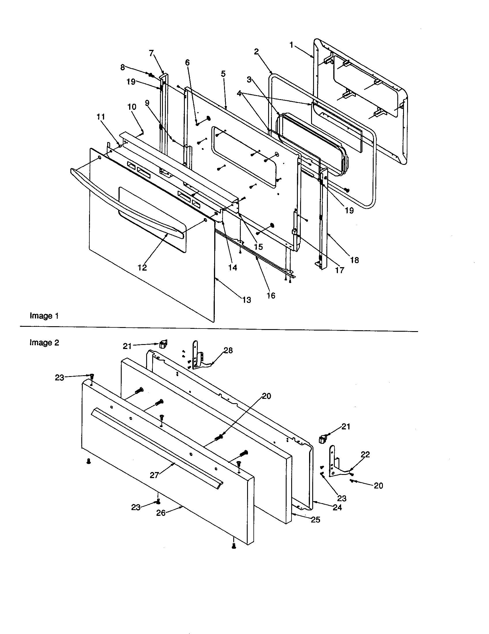 Amana ARG3601WW-P1143357NWW oven door and broiler door diagram