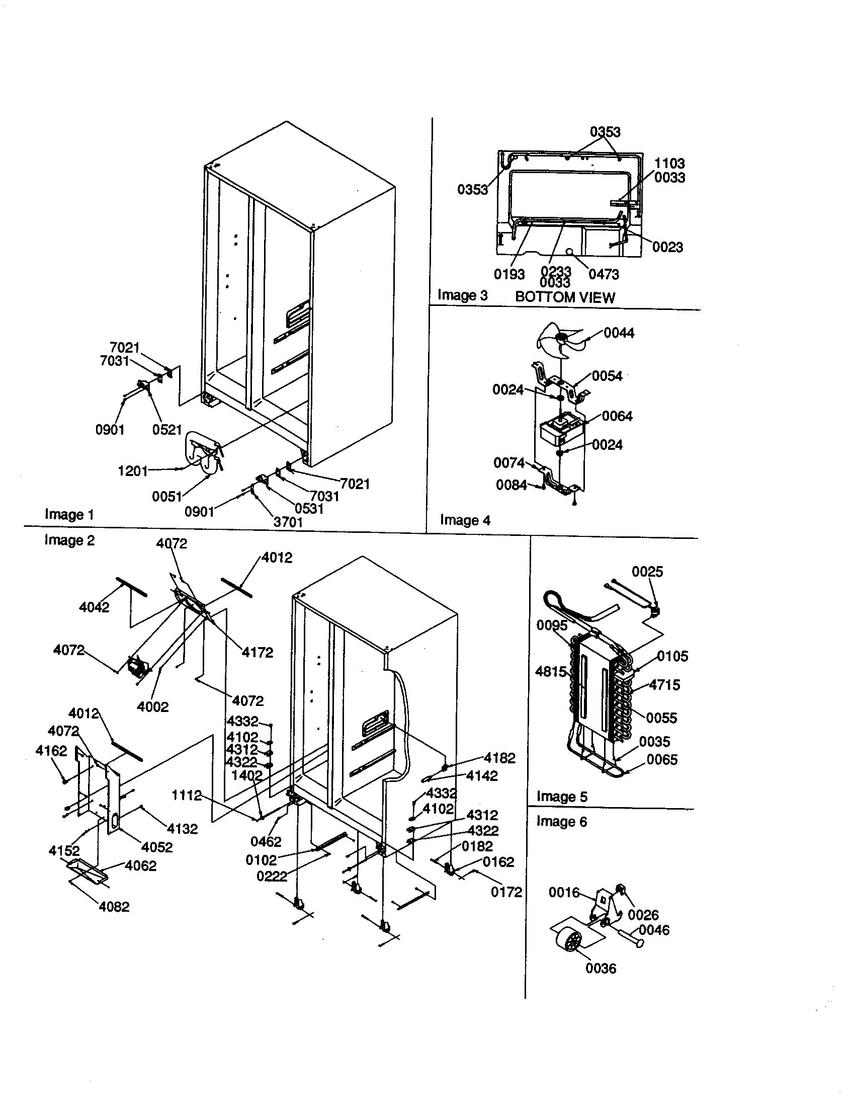 Amana SRD20S4W-P1190810WW drain, rollers and evap. assembly diagram