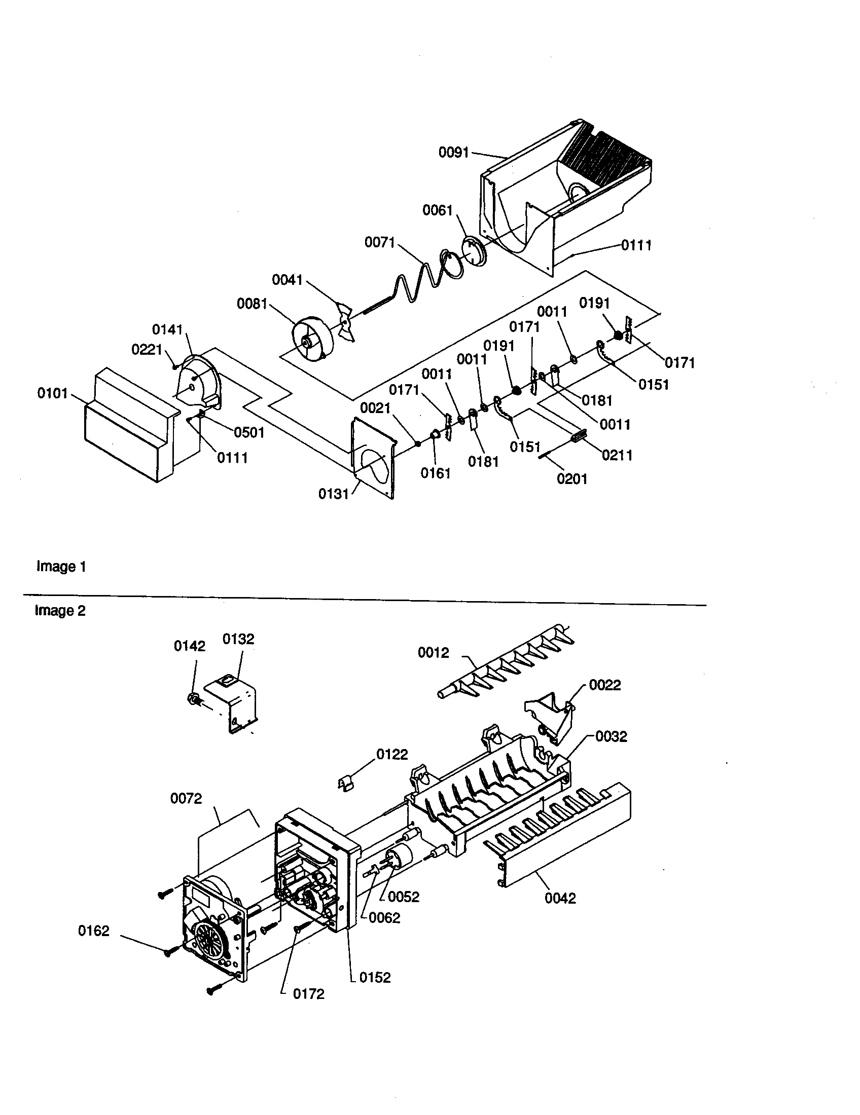 Amana SRD20S4W-P1190810WW ice bucket auger and ice maker diagram
