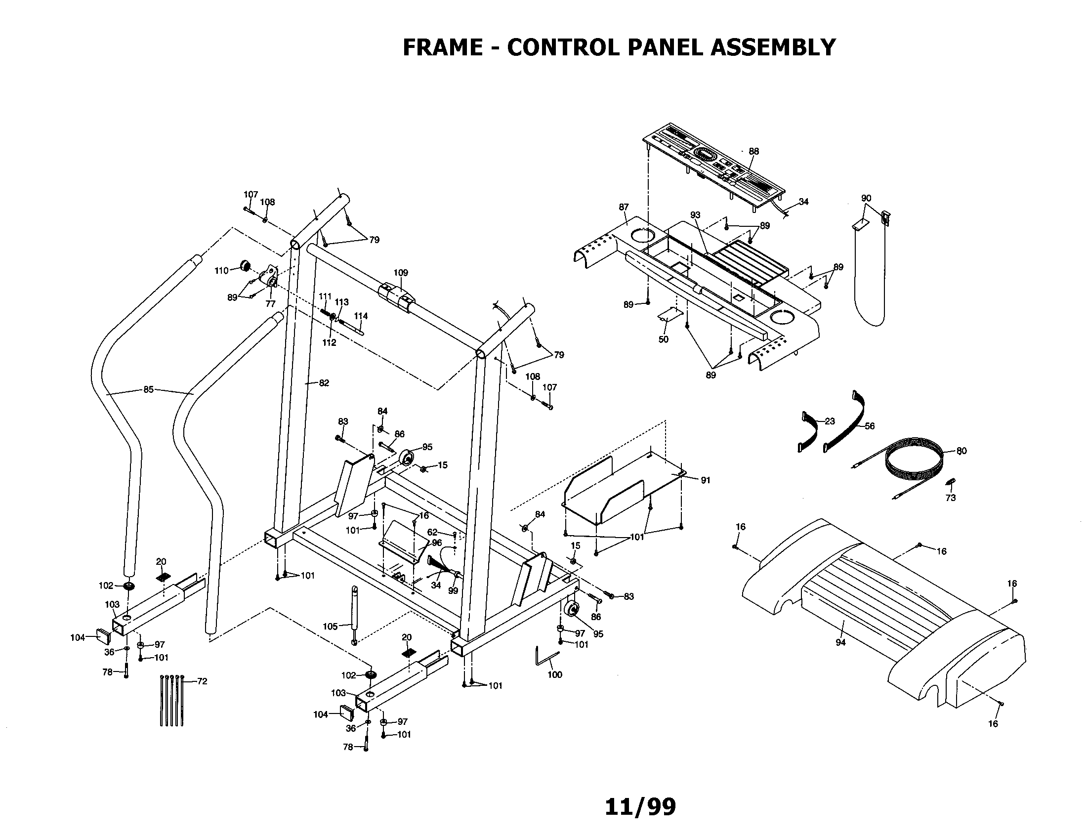 Proform PFTL69190 frame/control panel assembly diagram