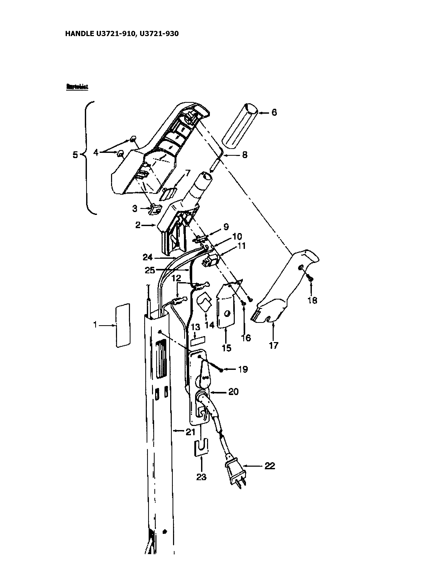 Hoover U3721930 handle diagram