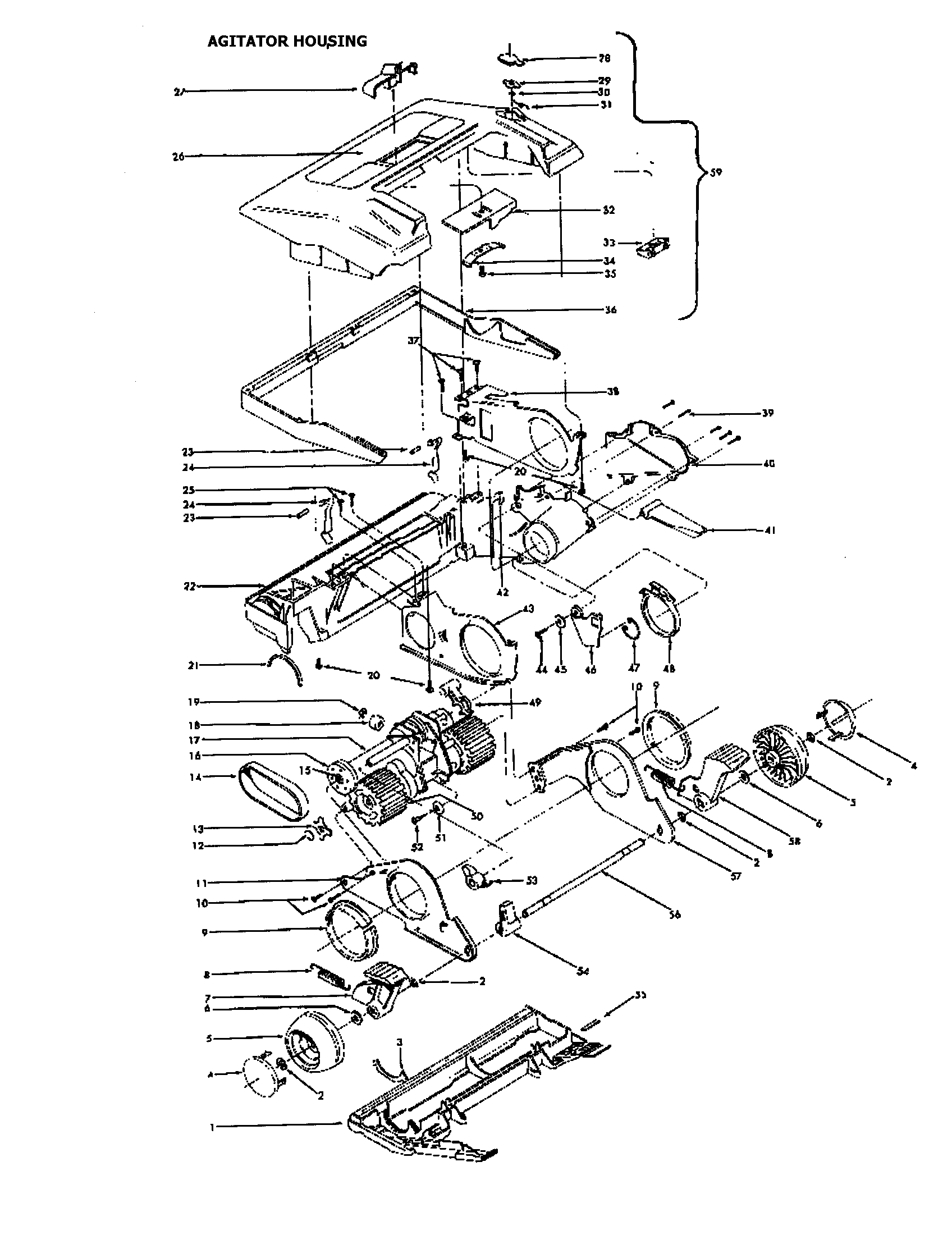 Hoover U3721930 agitator housing diagram
