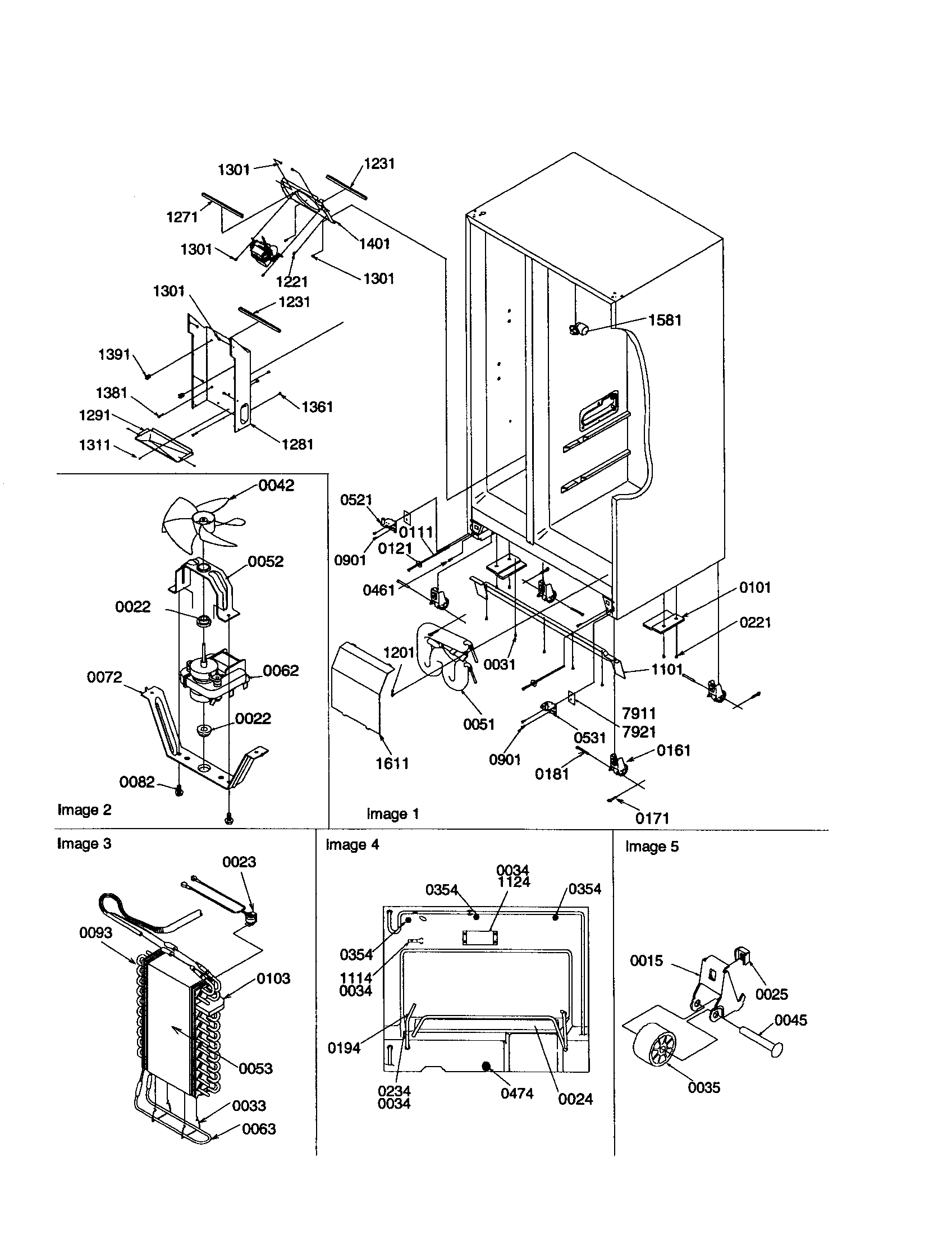 Kenmore 59650399990 evaporator, drain and rollers diagram
