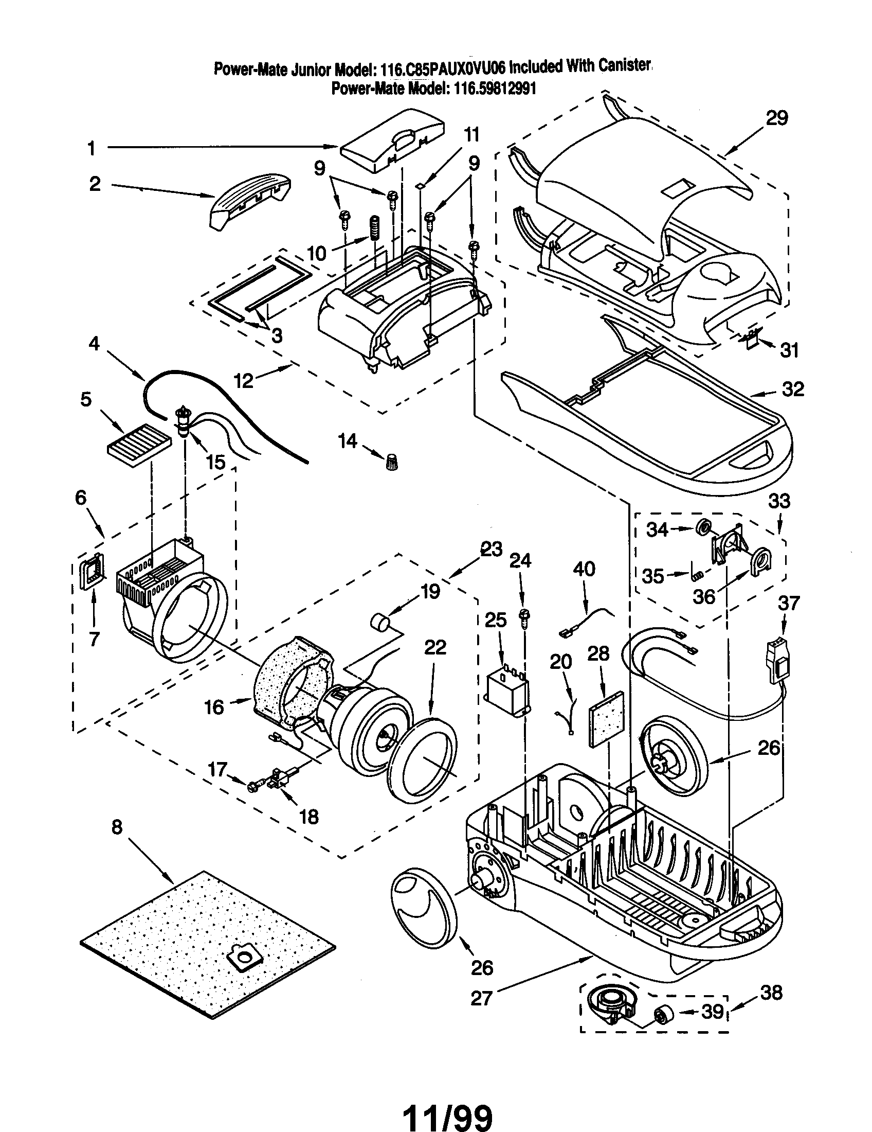 Kenmore 11629812991 vacuum cleaner diagram