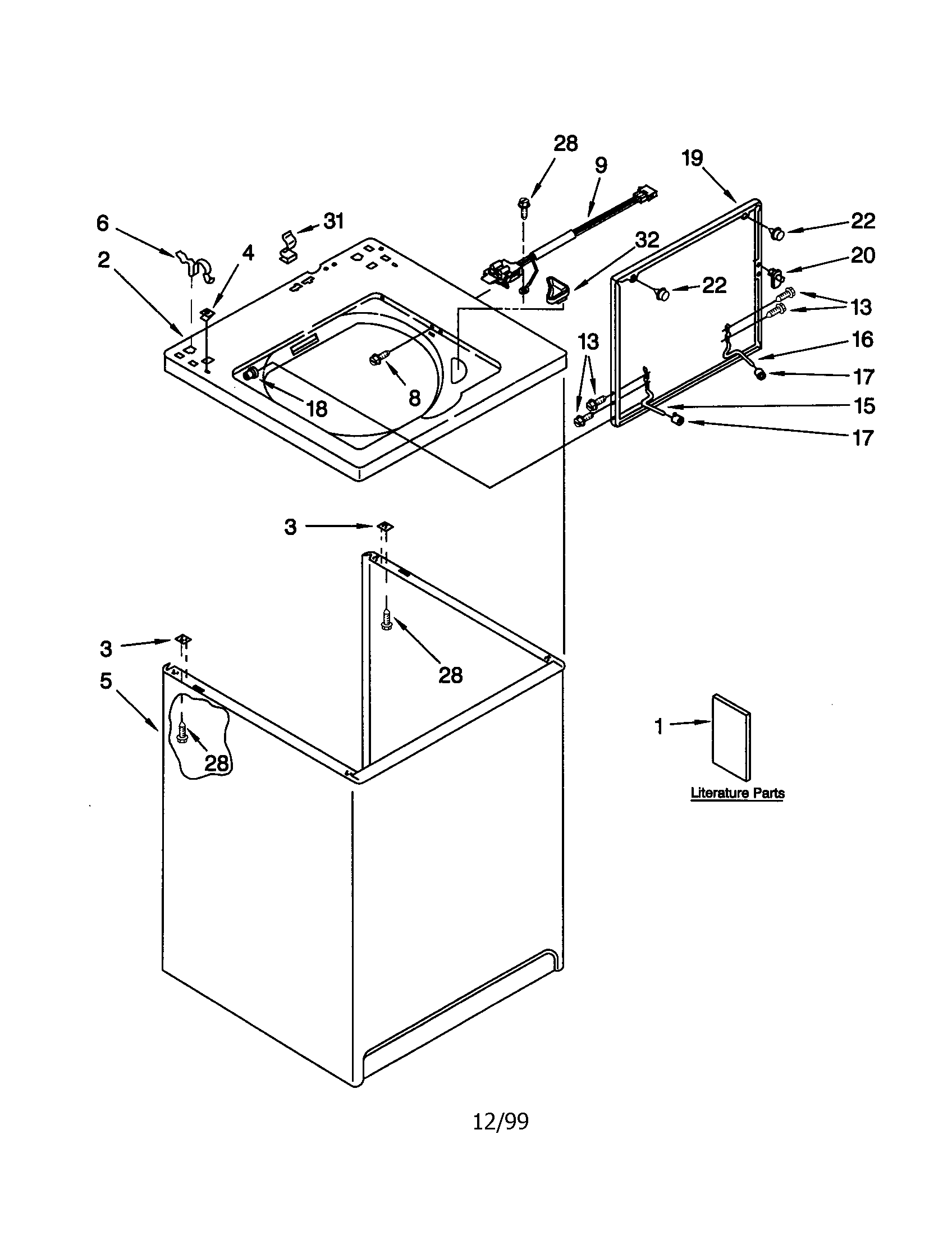 Whirlpool LXR9245EZ2 top and cabinet diagram