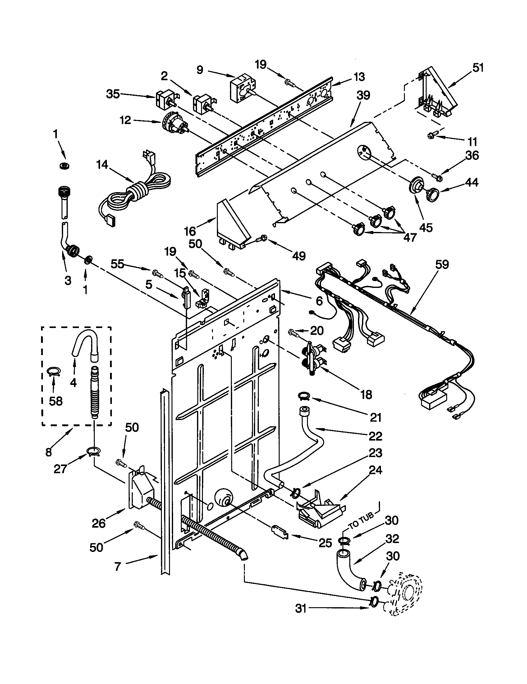 Whirlpool LXR9245EZ2 controls and rear panel diagram