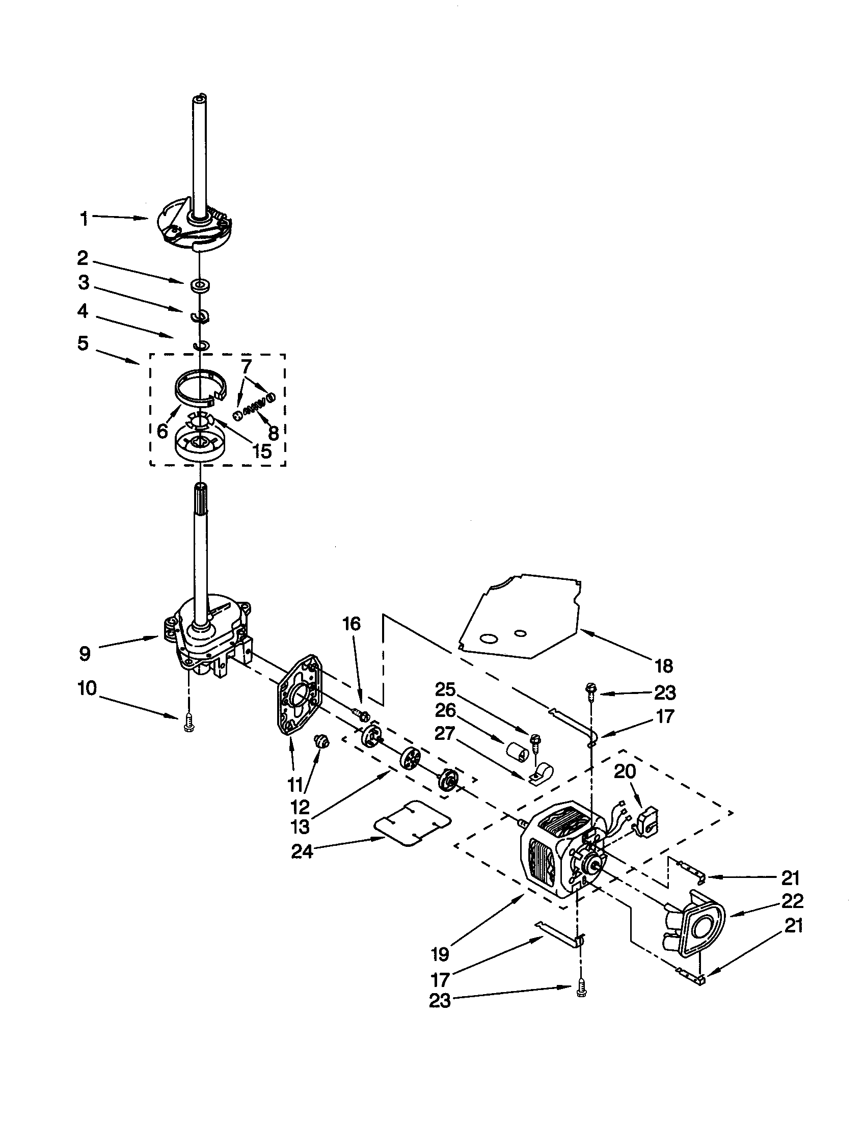 Whirlpool LXR9245EZ2 brake/clutch/gearcase/motor/pump diagram