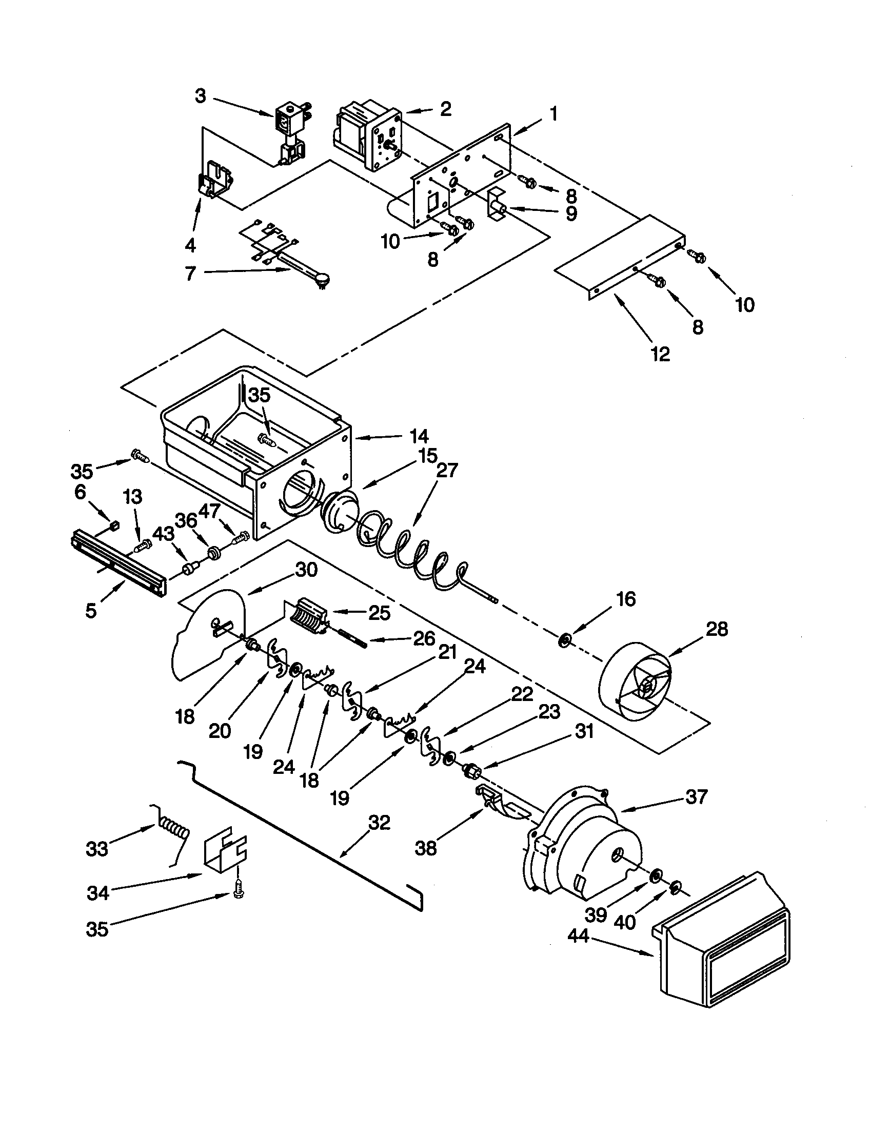 KitchenAid KSSP36QGT00 motor and ice container diagram