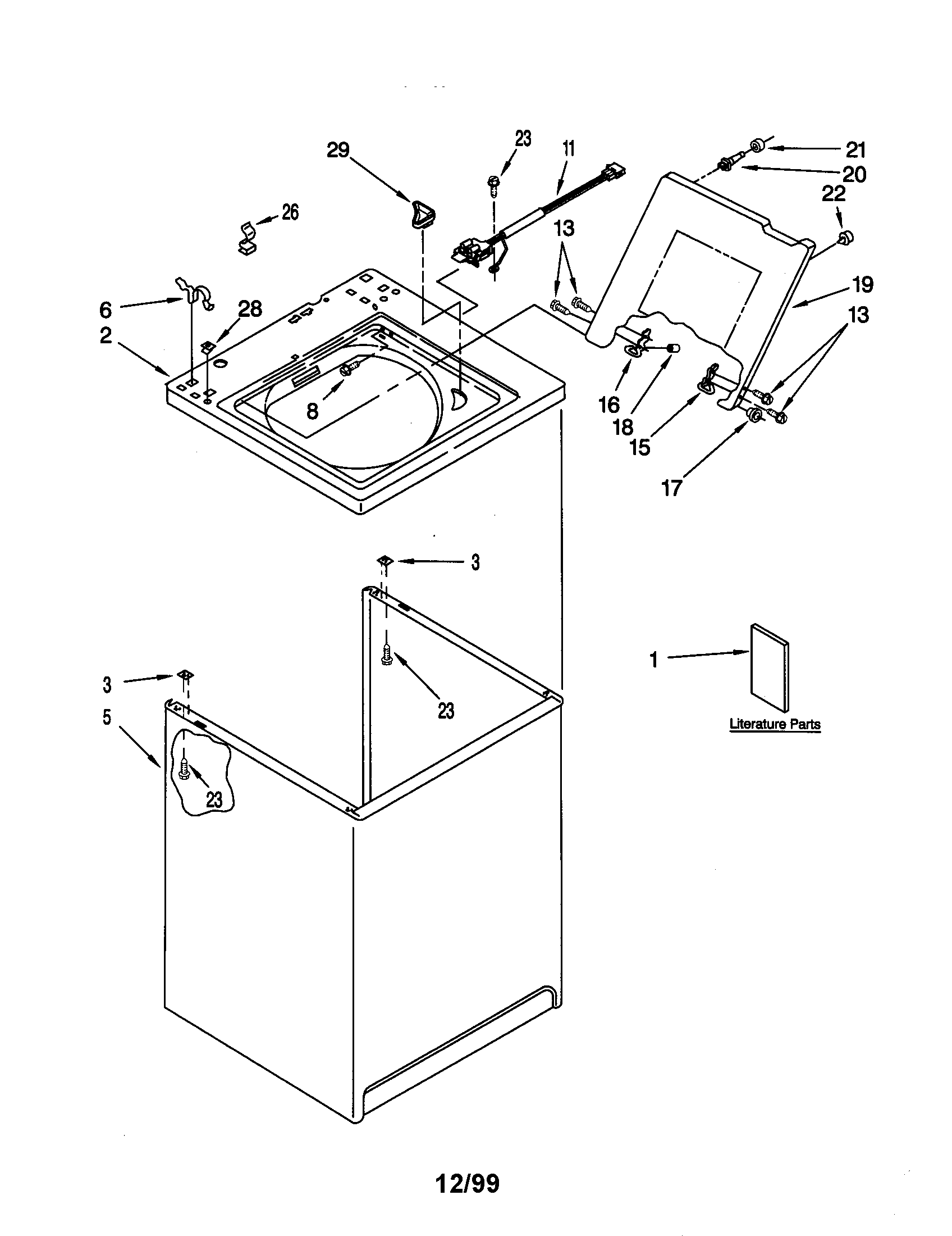 Kenmore 11020642990 top and cabinet diagram