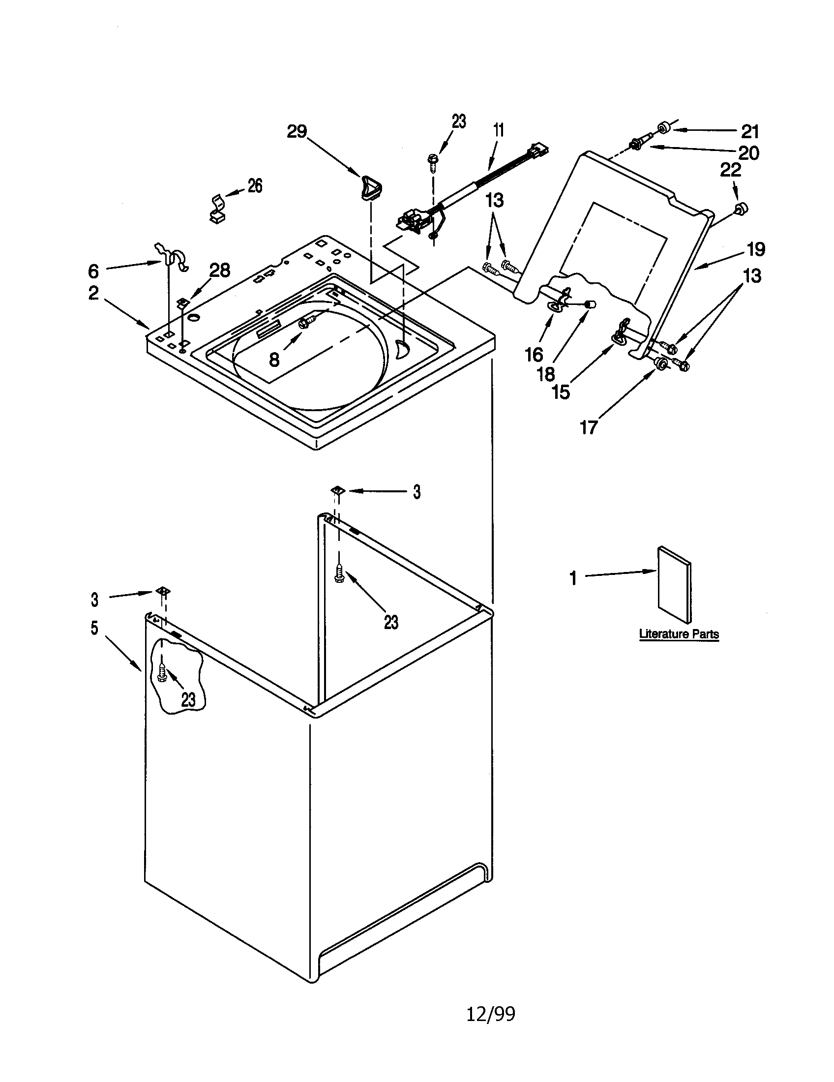 Kenmore 11020632990 top and cabinet diagram