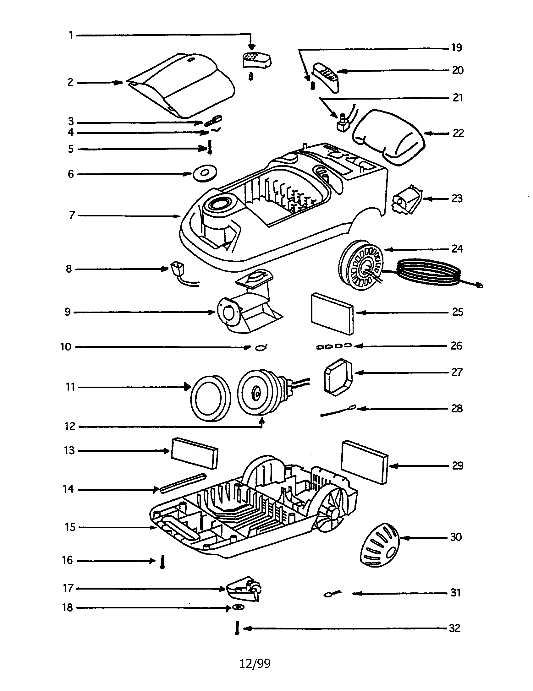 Eureka 6877B-1 upper and lower shell diagram