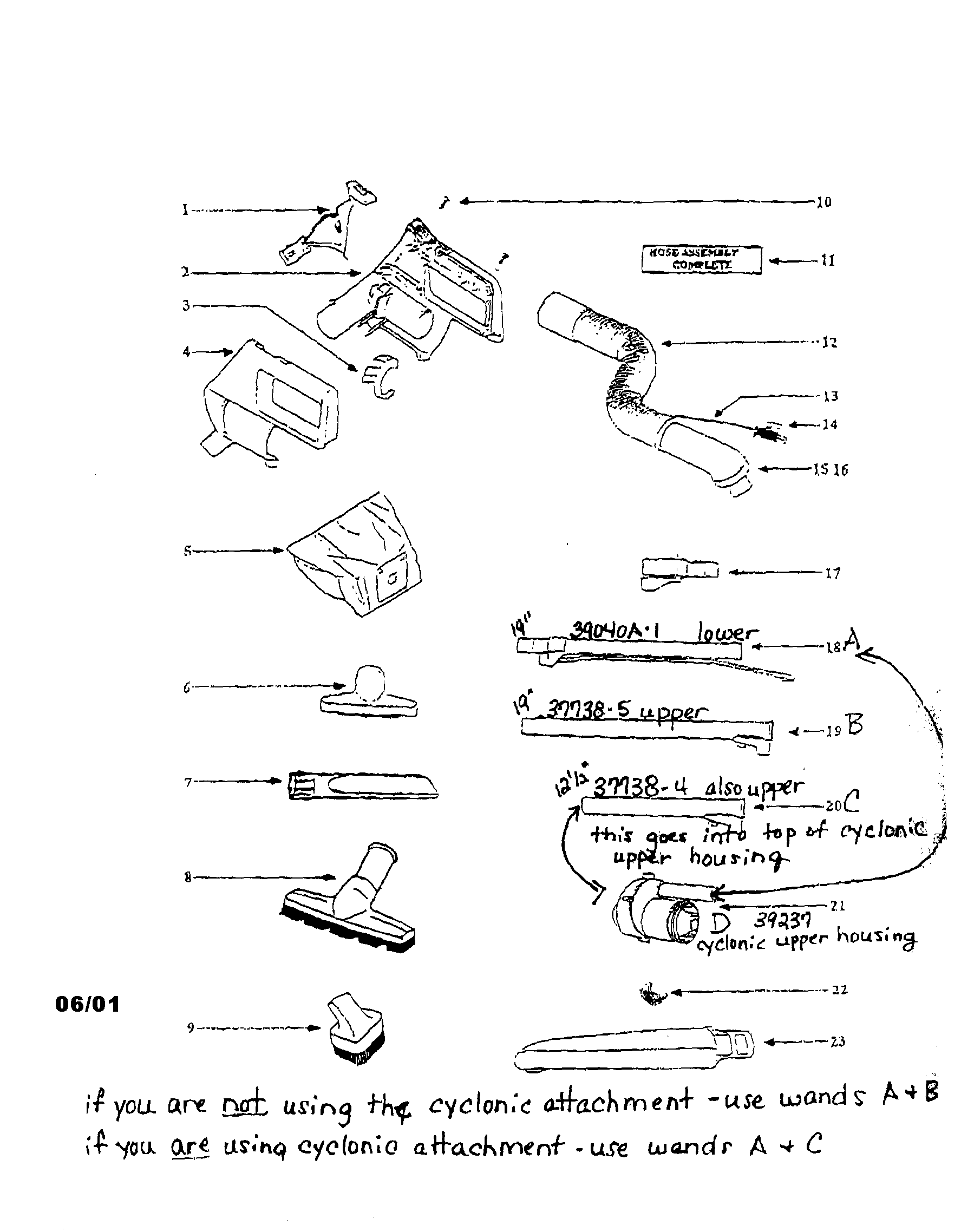 Eureka 6877B-1 hose handle set diagram