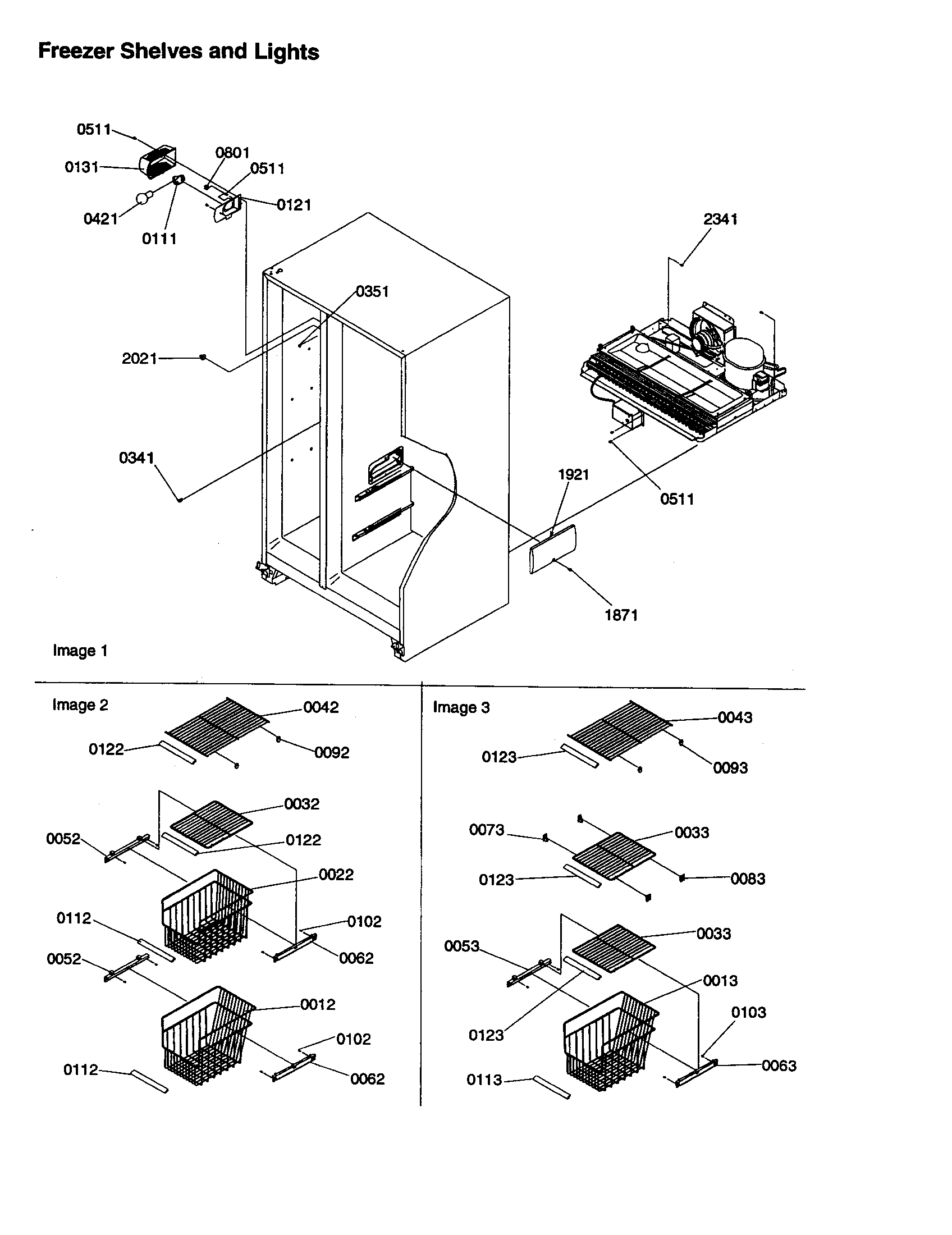 Amana SXD26VE-P1315202WE freezer shelves and lights diagram