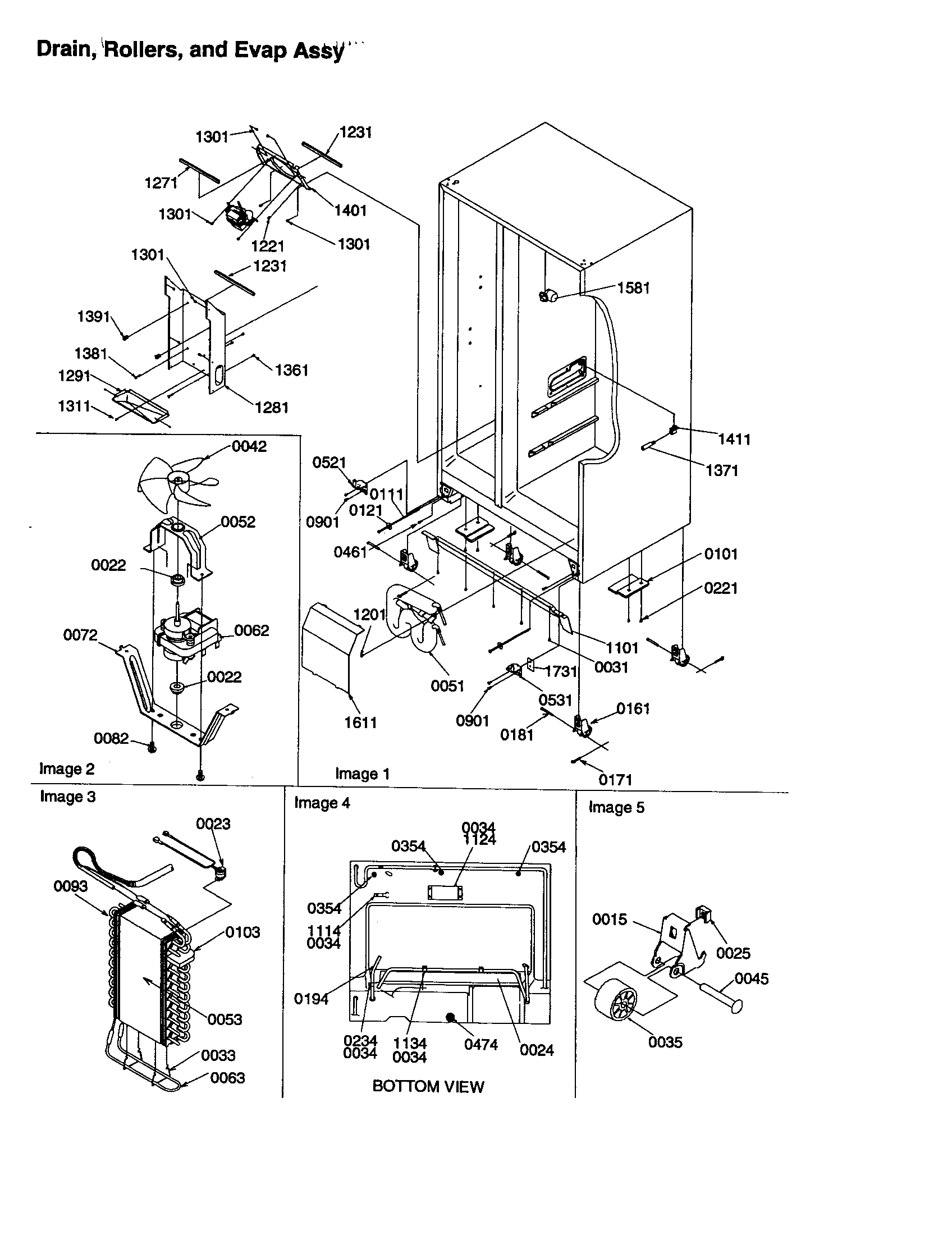 Amana SXD26VE-P1315202WE drain, rollers, evap assembly diagram