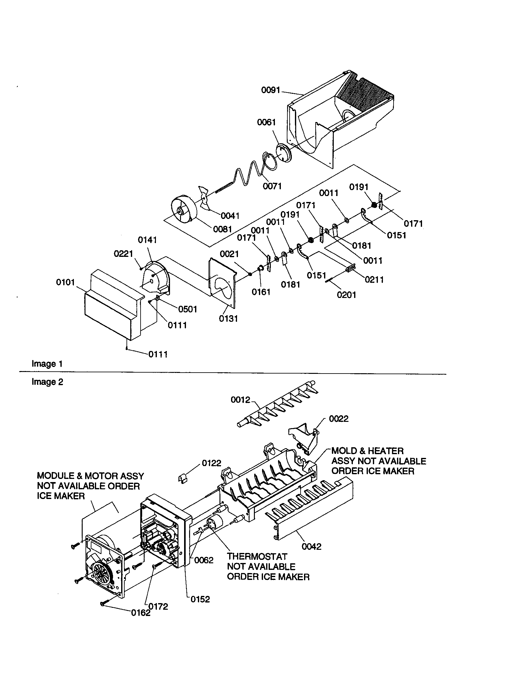 Amana SXD26VE-P1315202WE ice bucket auger and ice maker diagram