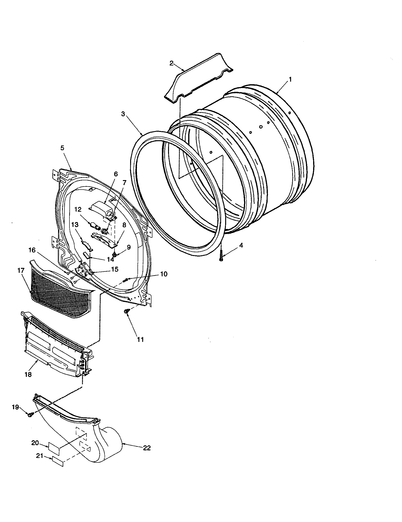 Amana LGD32AW-PLGD32AW front bulkhead/air duct/cylinder diagram