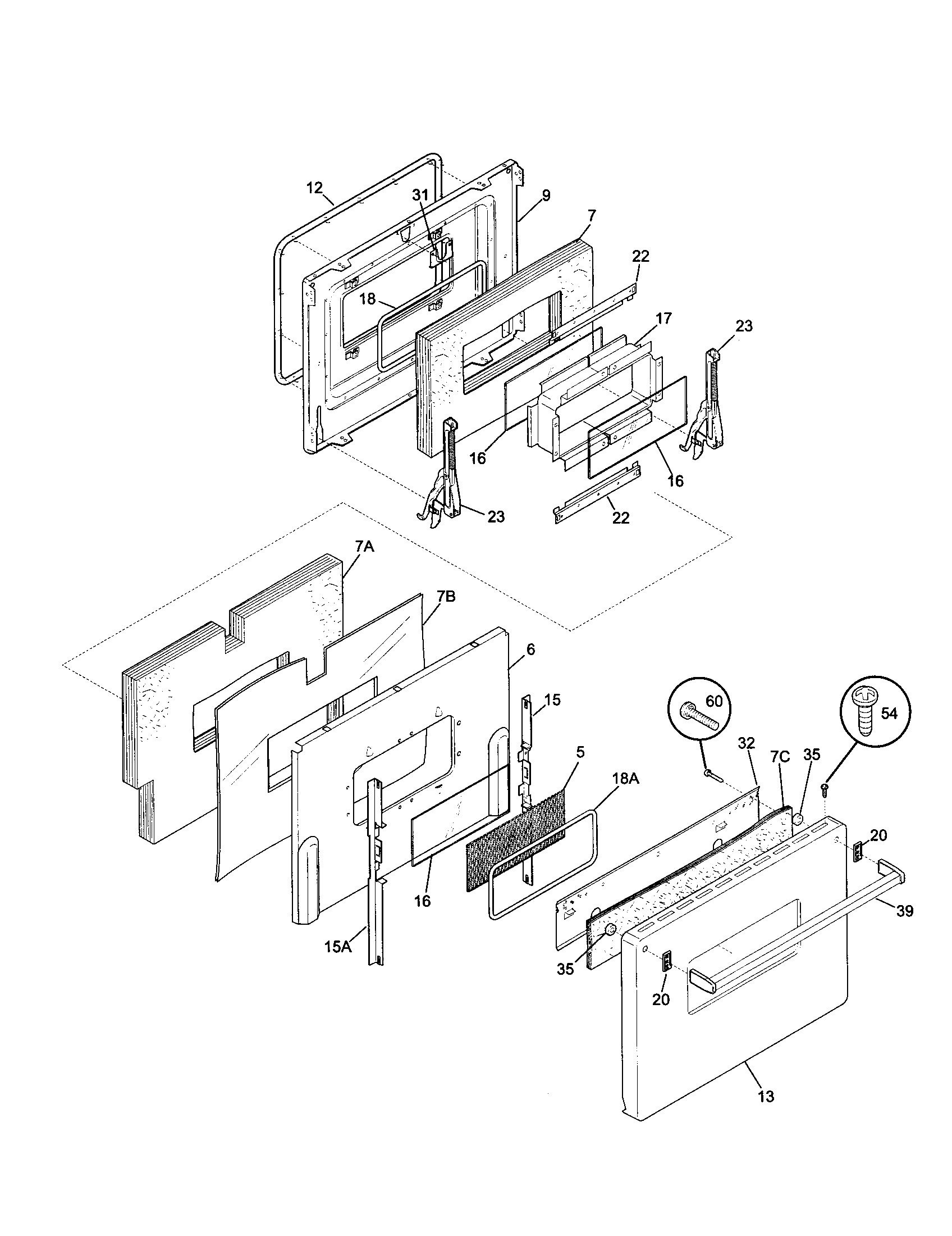 Frigidaire FEF455WFBC door diagram