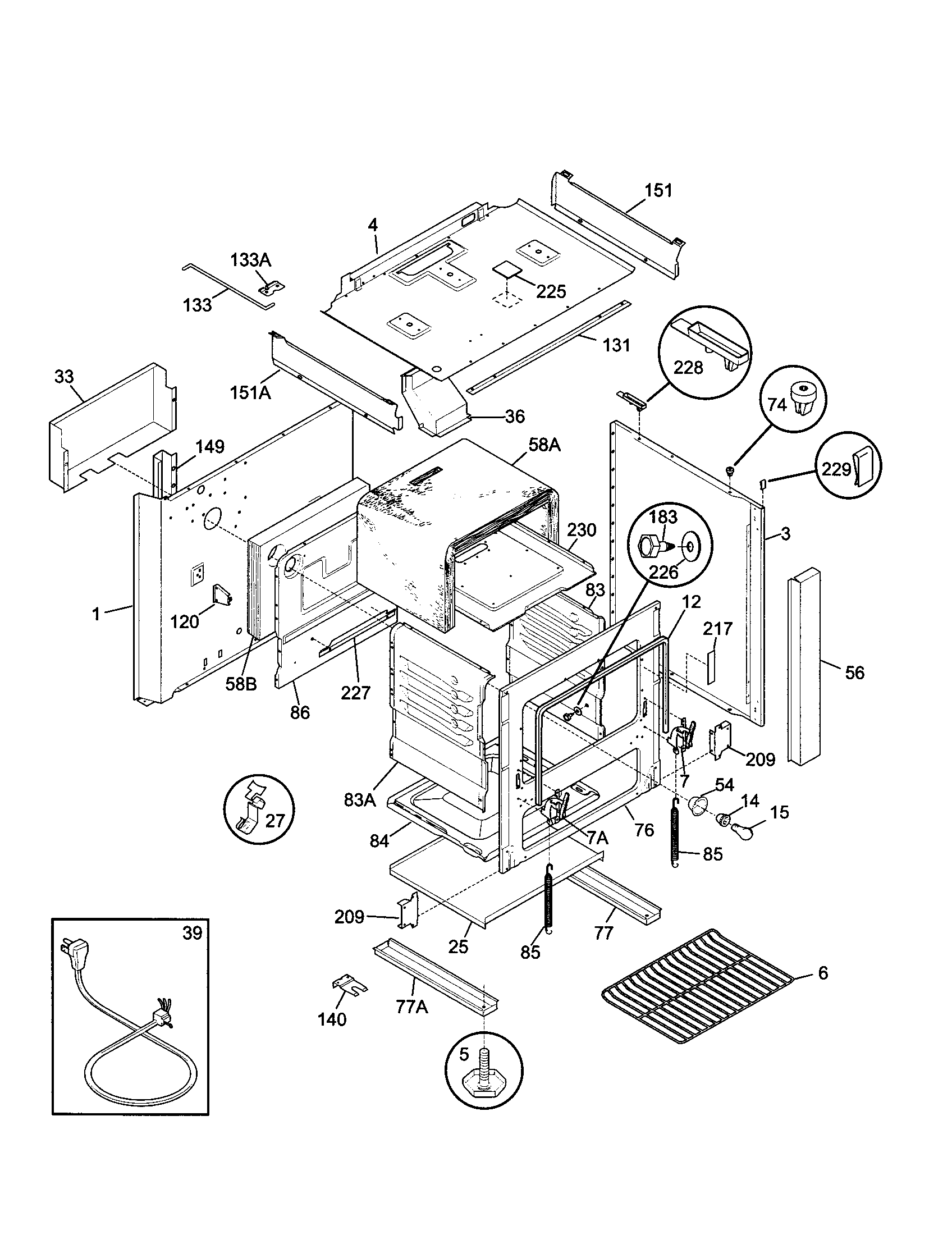 Tappan TGF605WFD4 body diagram