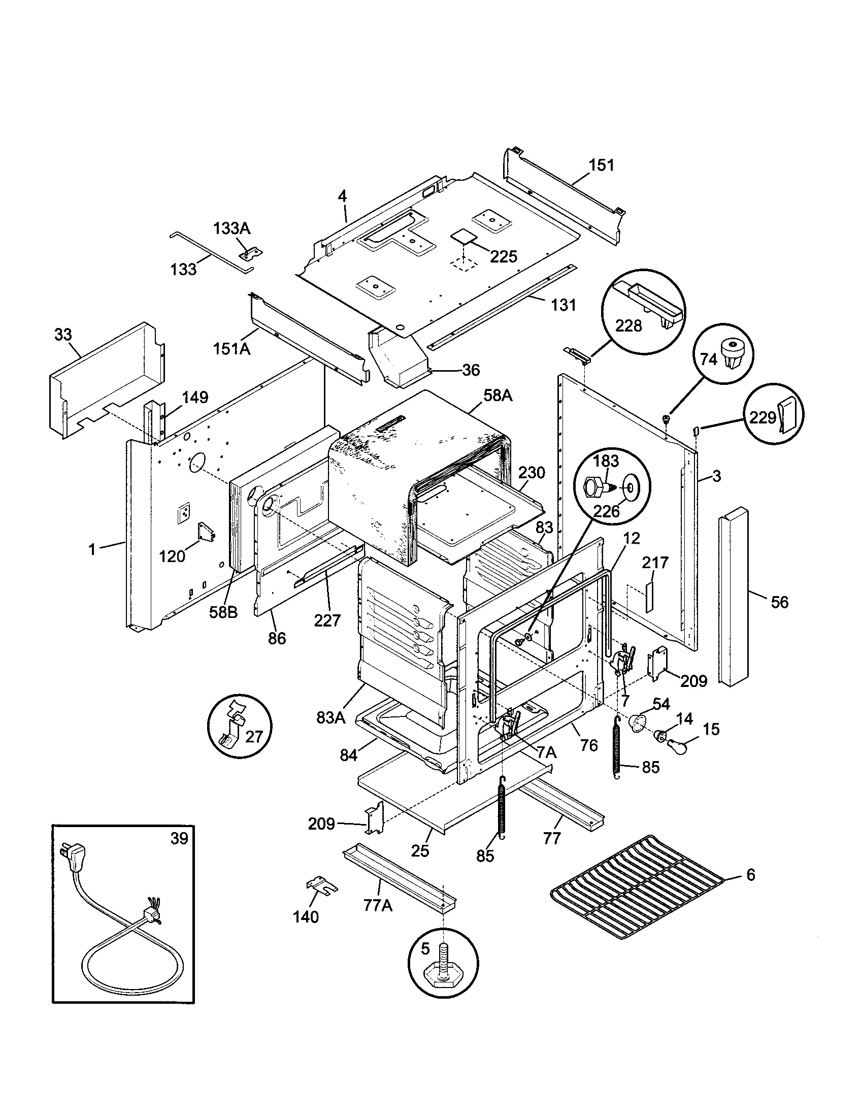 Tappan TGF645WFW5 body diagram