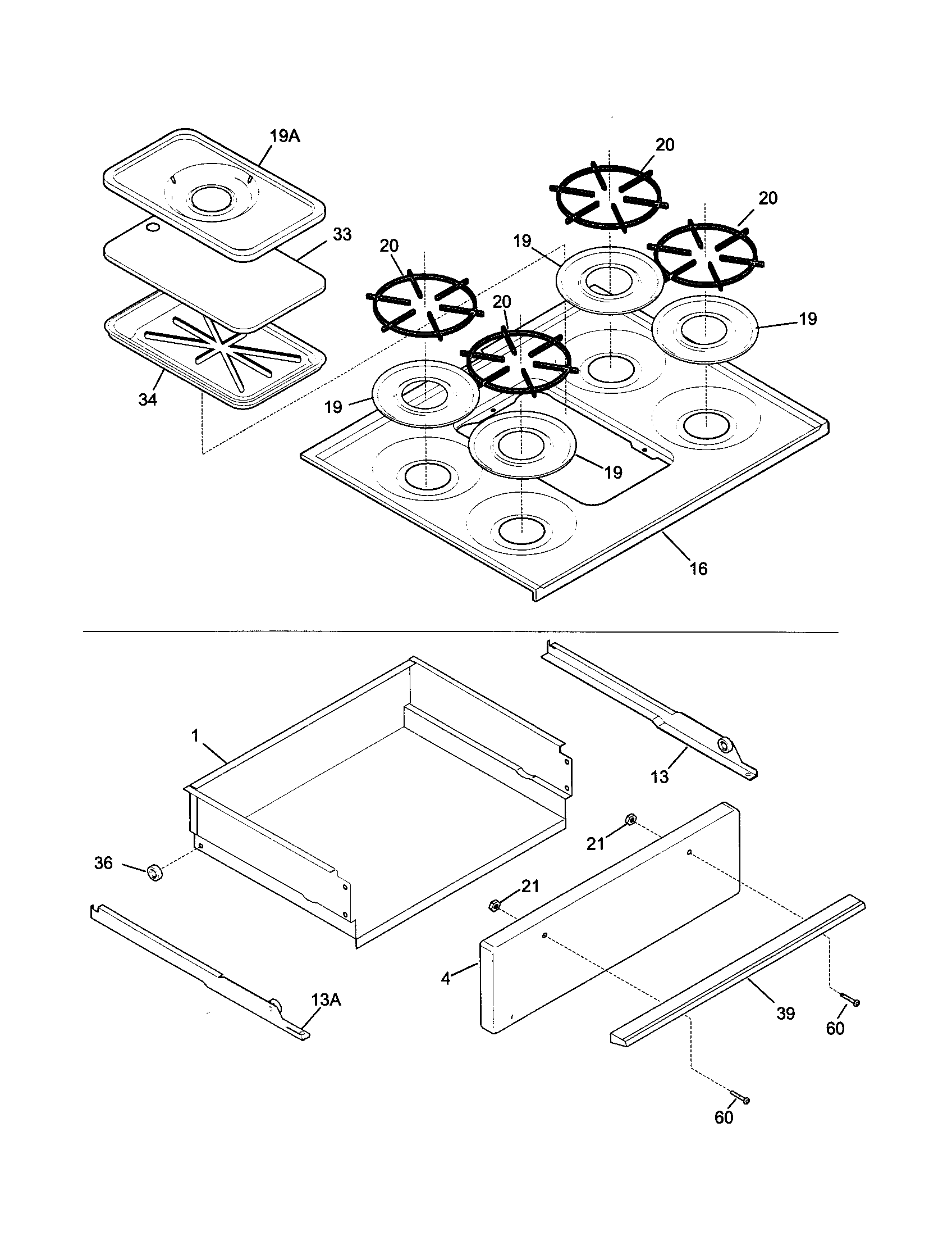 Tappan TGF657BFB3 top/drawer diagram