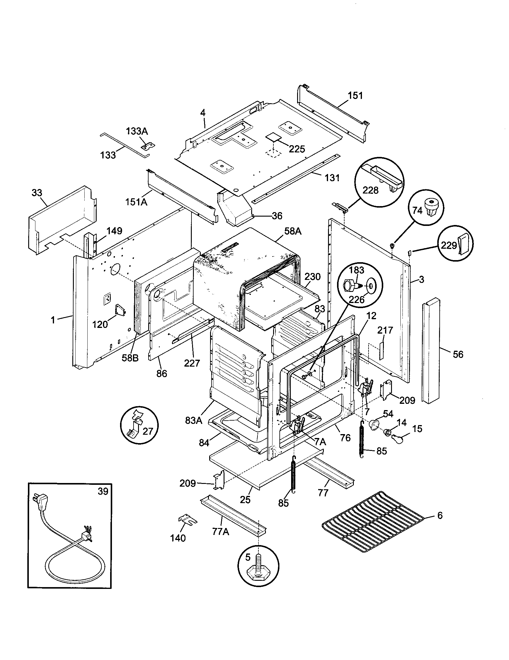 Tappan TGF645WFW4 body diagram