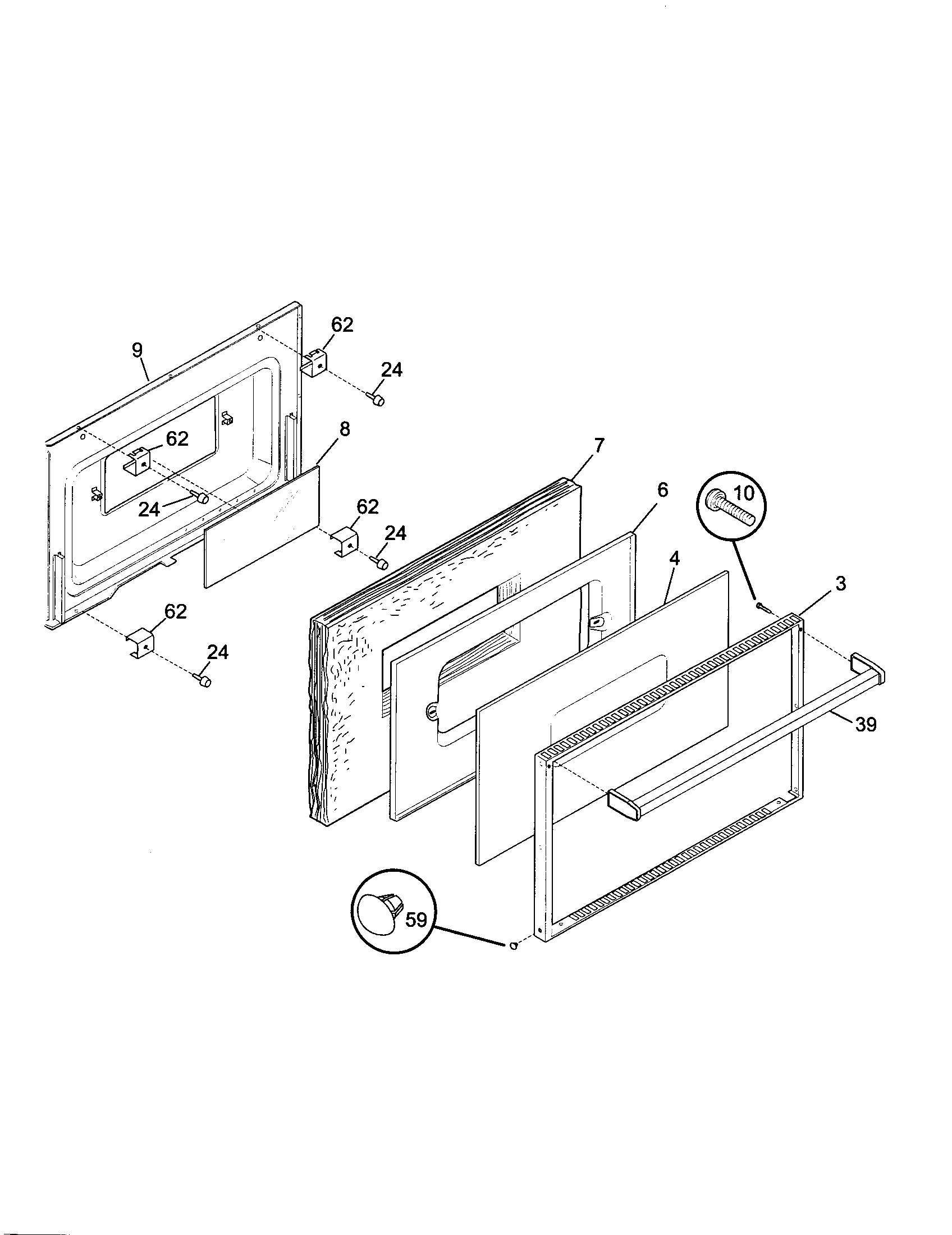 Tappan TGF645WFW4 door diagram